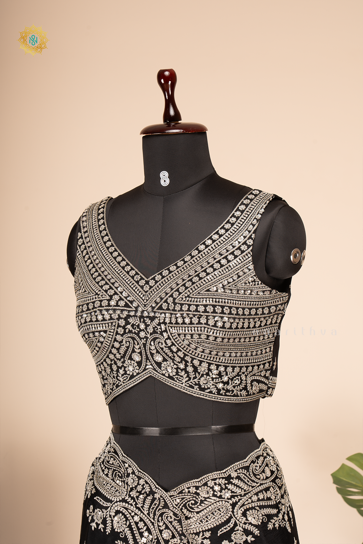 BLACK - CREPE PARTY WEAR SAREE WITH READYMADE BLOUSE