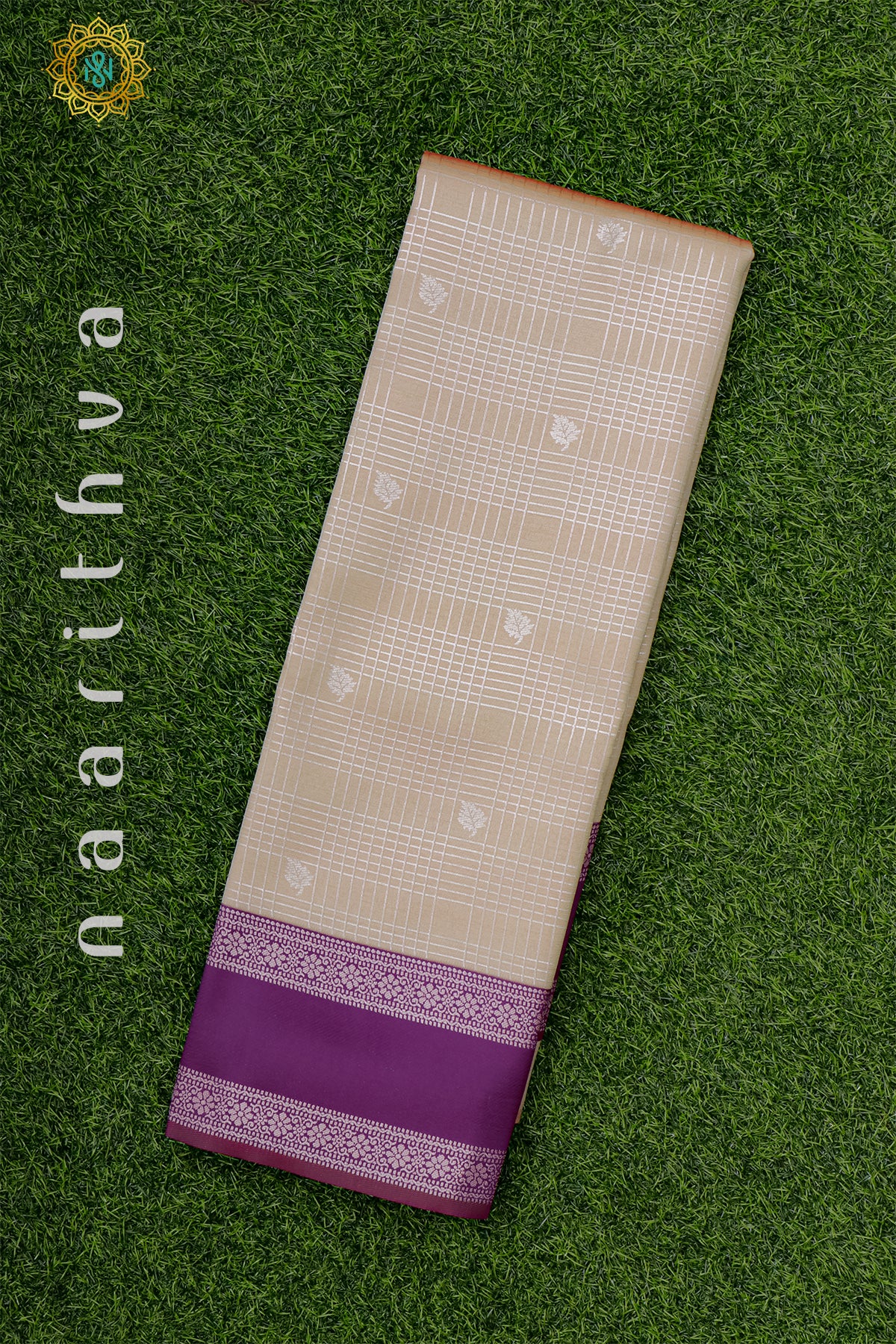 BEIGE WITH PURPLE - SEMI KANCHI