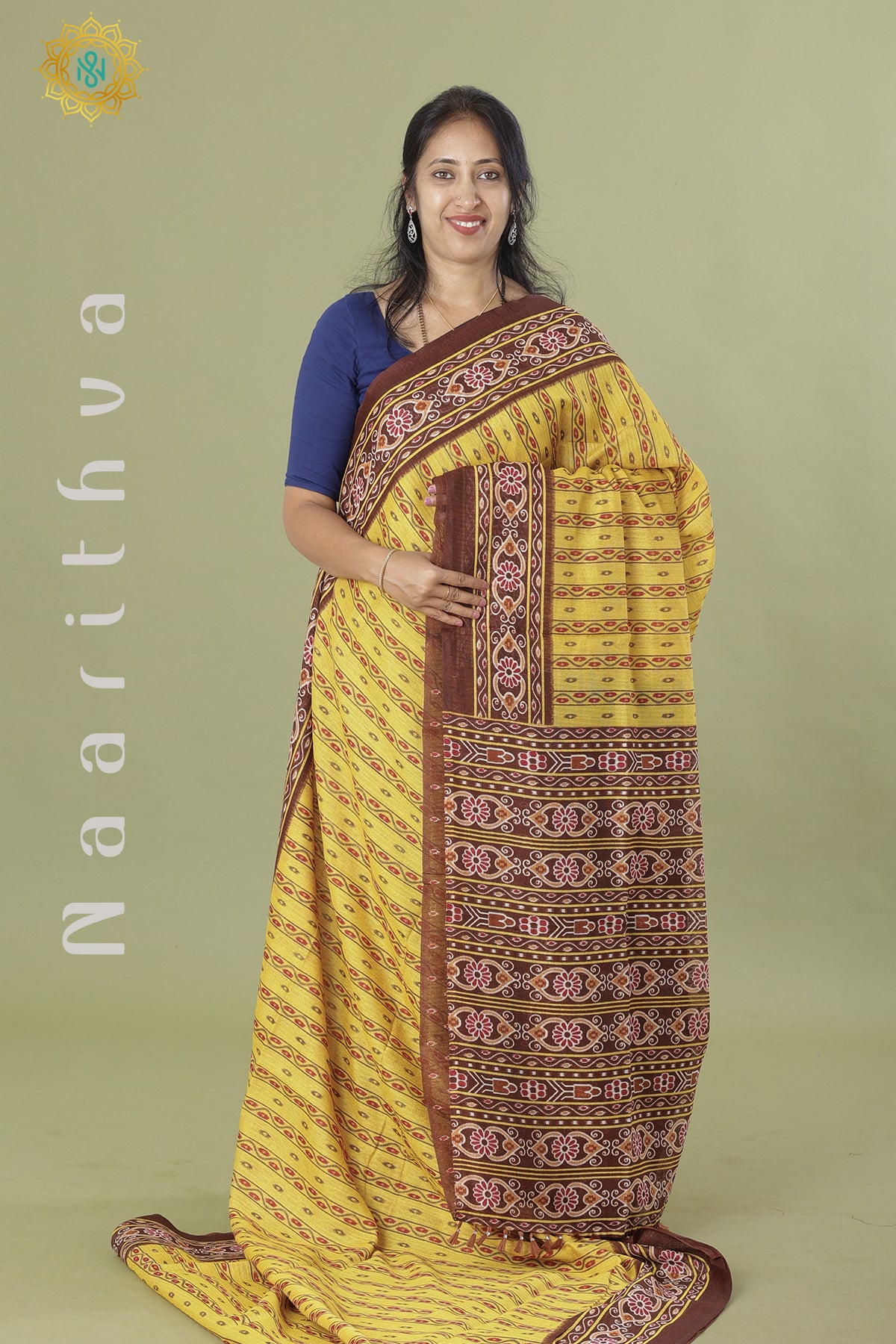 YELLOW WITH BROWN - SEMI JUTE COTTON