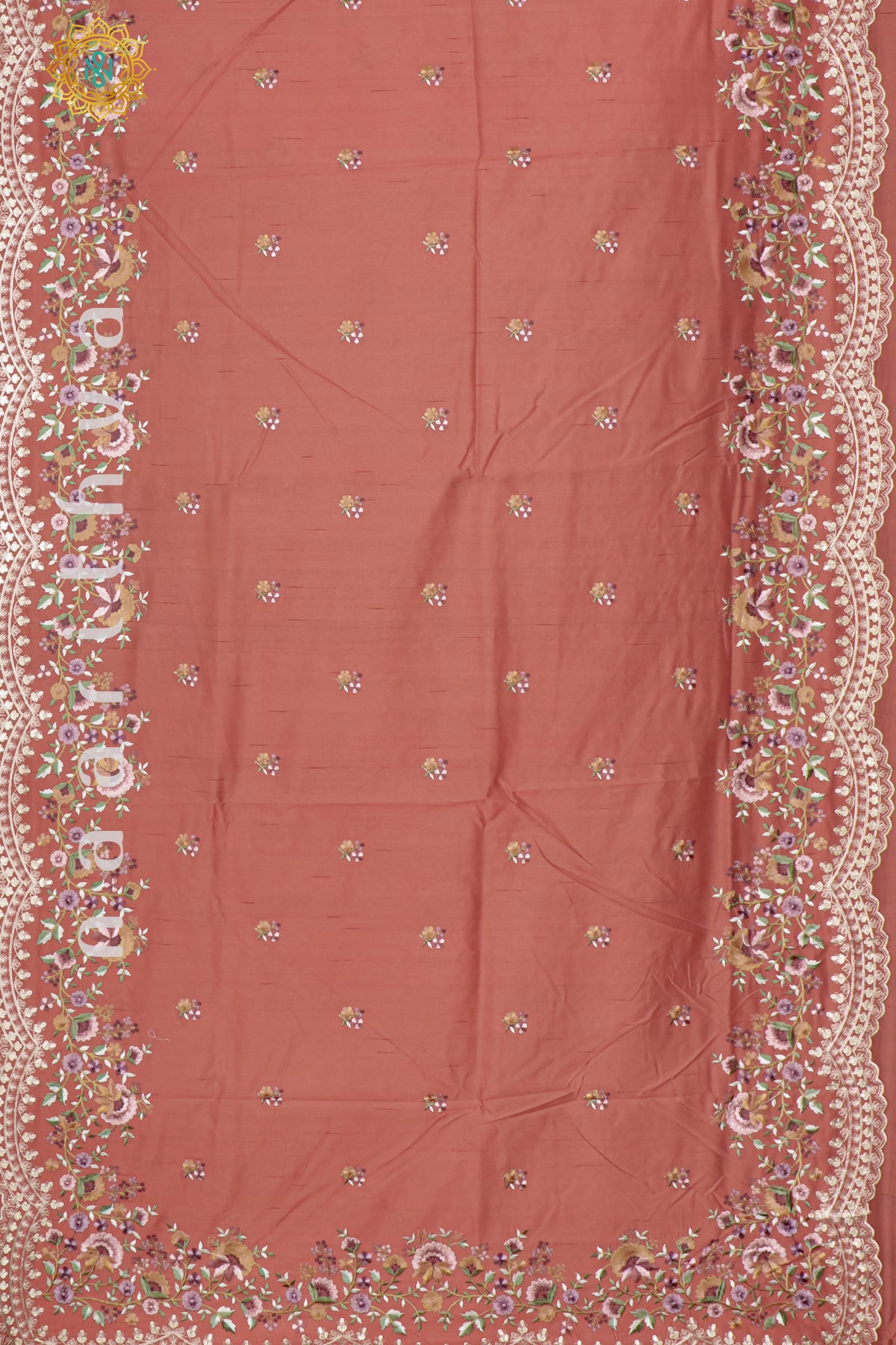 PEACHISH ORANGE - SEMI TUSSAR SILK WITH EMBROIDER