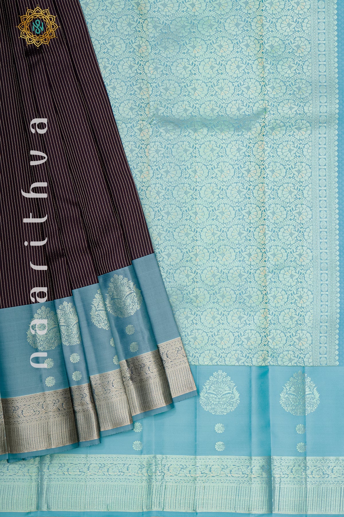 BLACK WITH LIGHT BLUE - PURE KANJIVARAM SILK