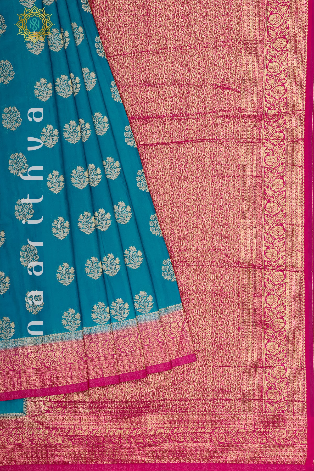 SKY BLUE WITH PINK - SEMI CREPE GEORGETTE