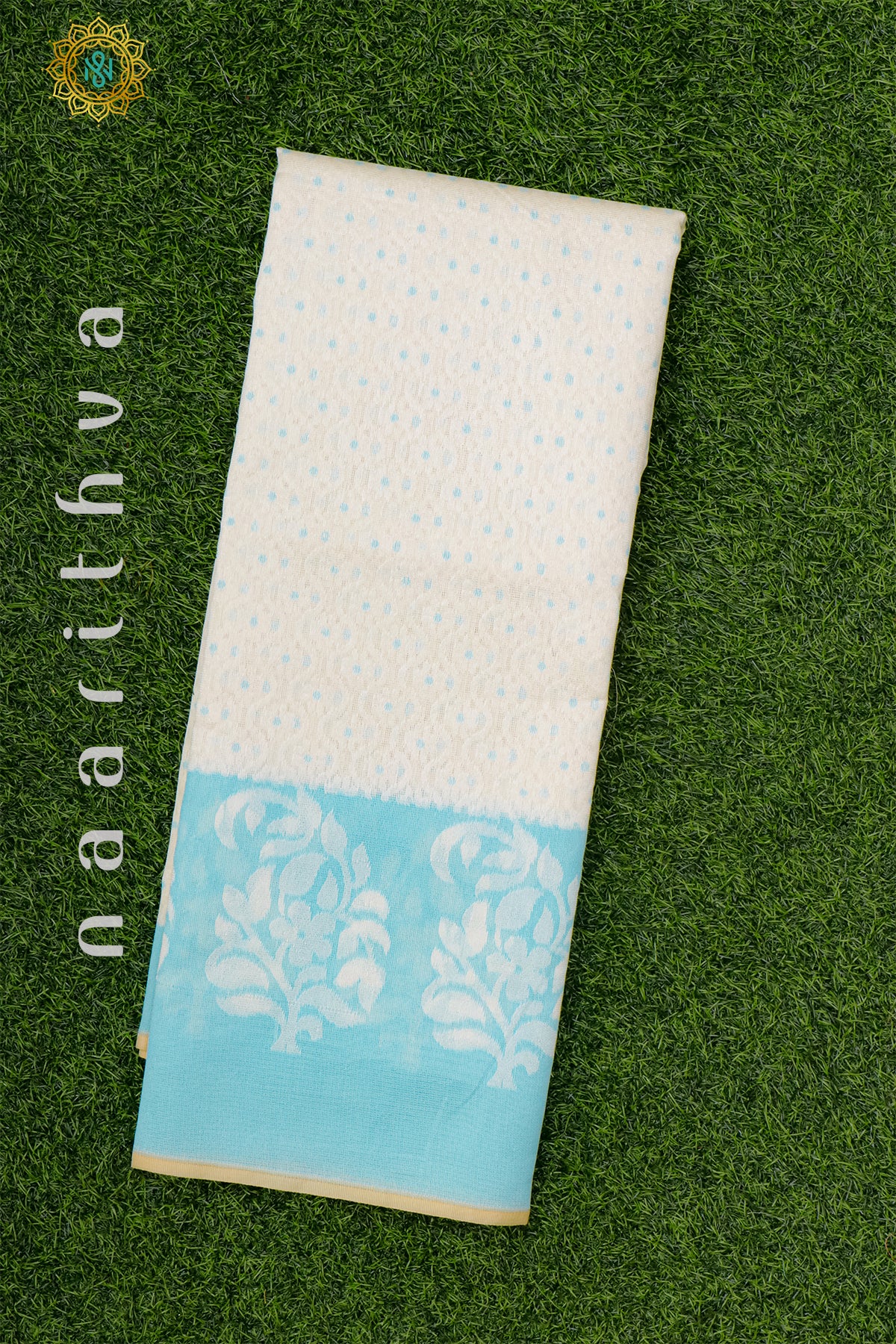 WHITE WITH SKY BLUE - KOTA COTTON