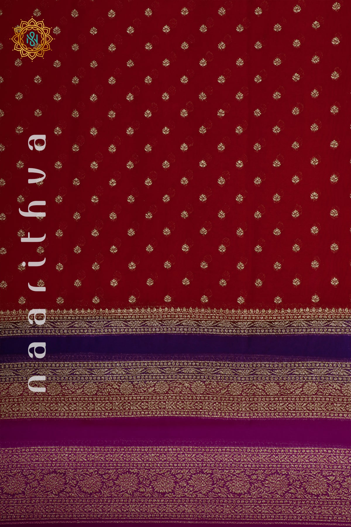 RED WITH BLUE, MAGENTA & WINE - PURE HANDLOOM KHADDI GEORGETTE BANARAS