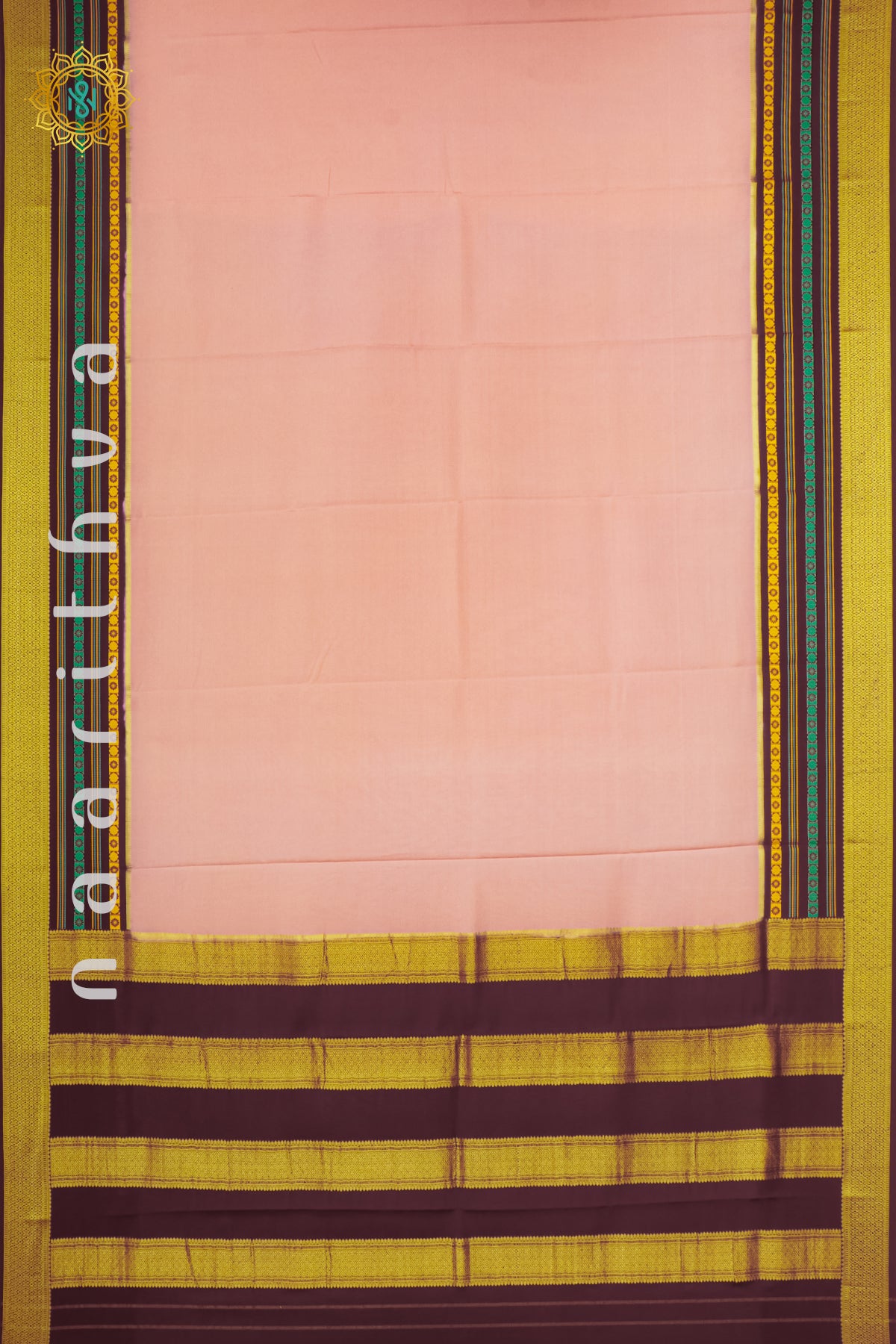 PEACH WITH BROWN - PURE MYSORE CREPE SILK