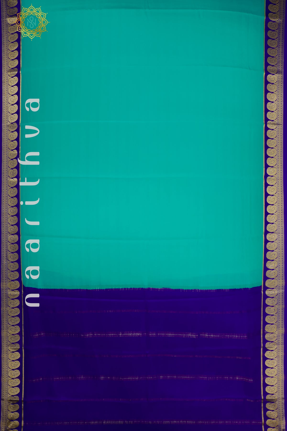 AQUA BLUE WITH ROYAL BLUE - PURE MYSORE CREPE SILK