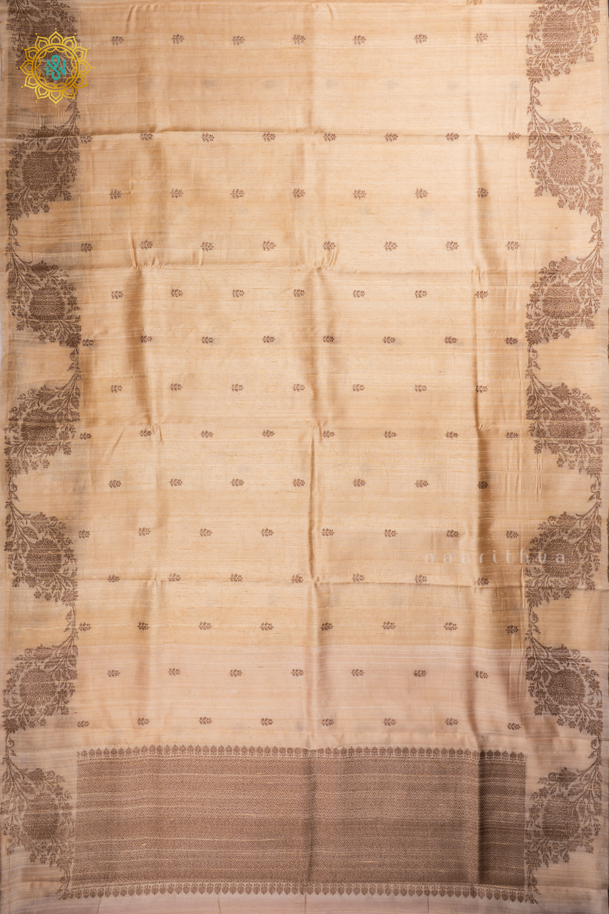 Off White with Pink Pure Banarasi Raw Silk Saree With Allover Zari Buttas And Zari Border