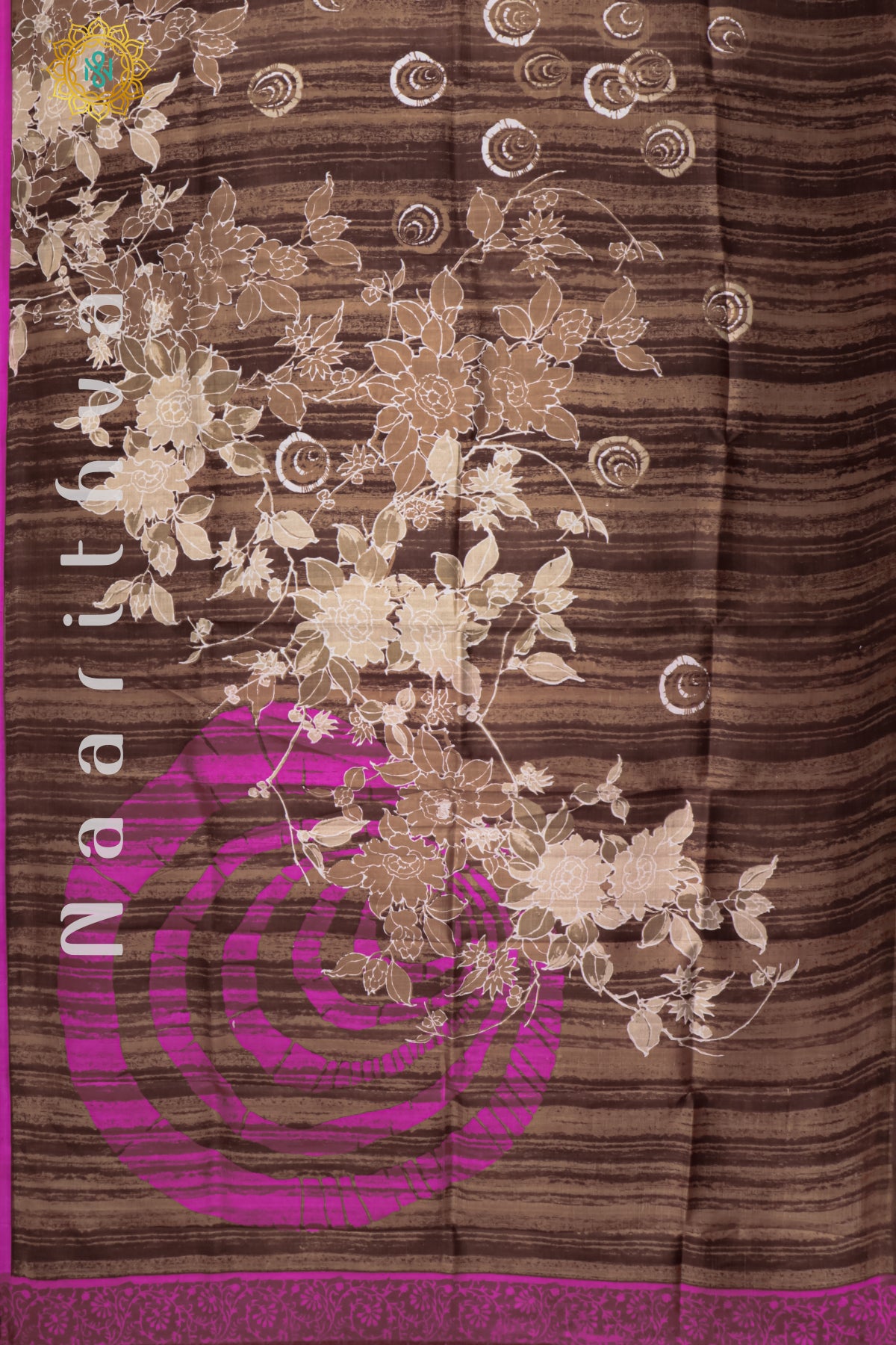 BROWN WITH PINK - PURE MULBERRY SILK WITH DIGITAL PRINT