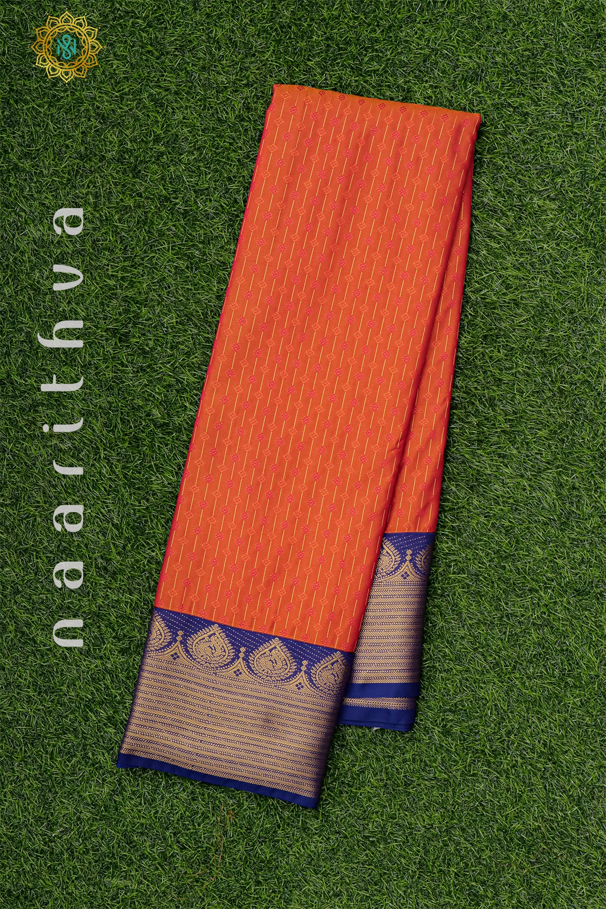 DUAL SHADE OF ORANGE WITH BLUE - SEMI KANCHI