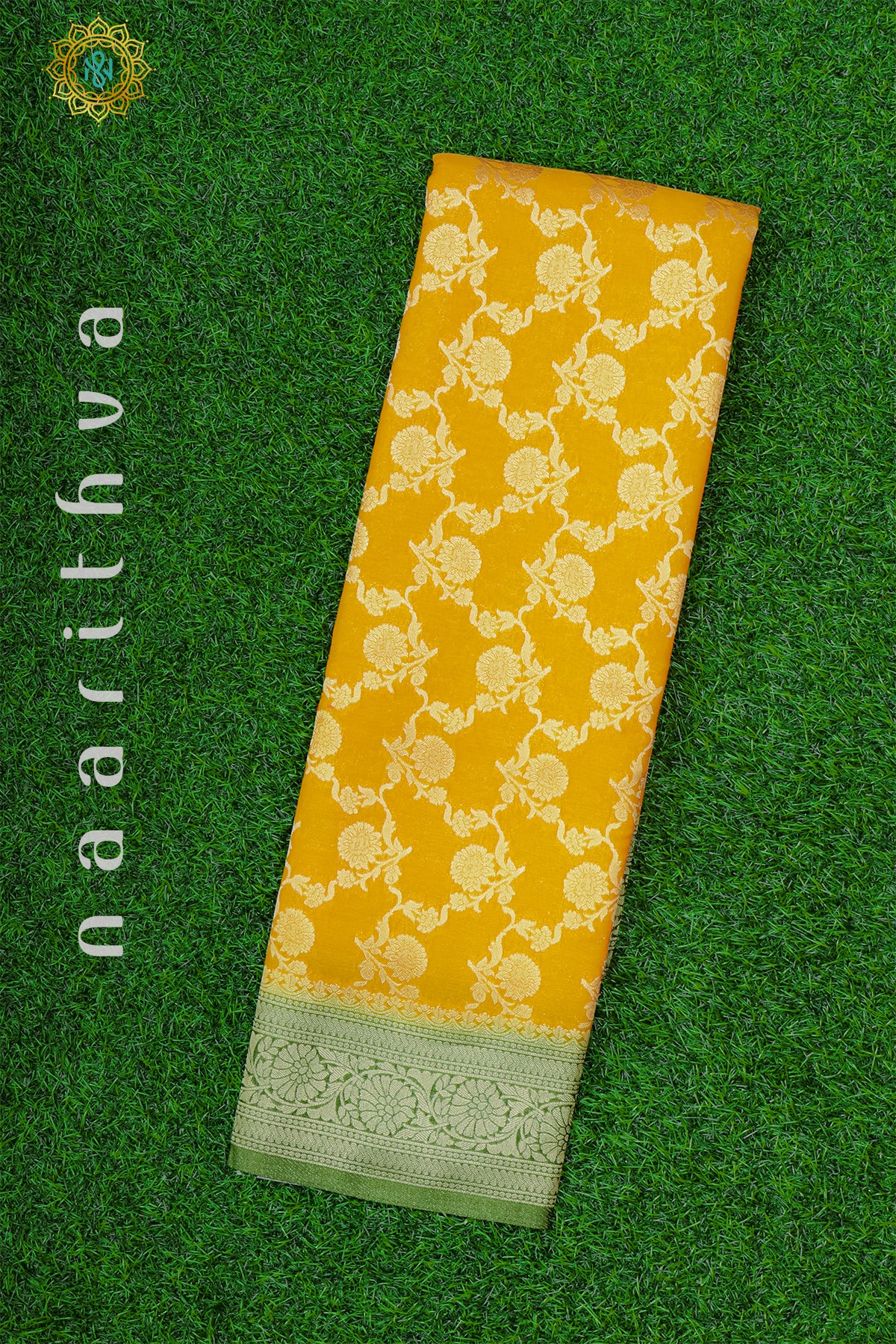 YELLOW WITH GREEN - SEMI TISSUE GEORGETTE