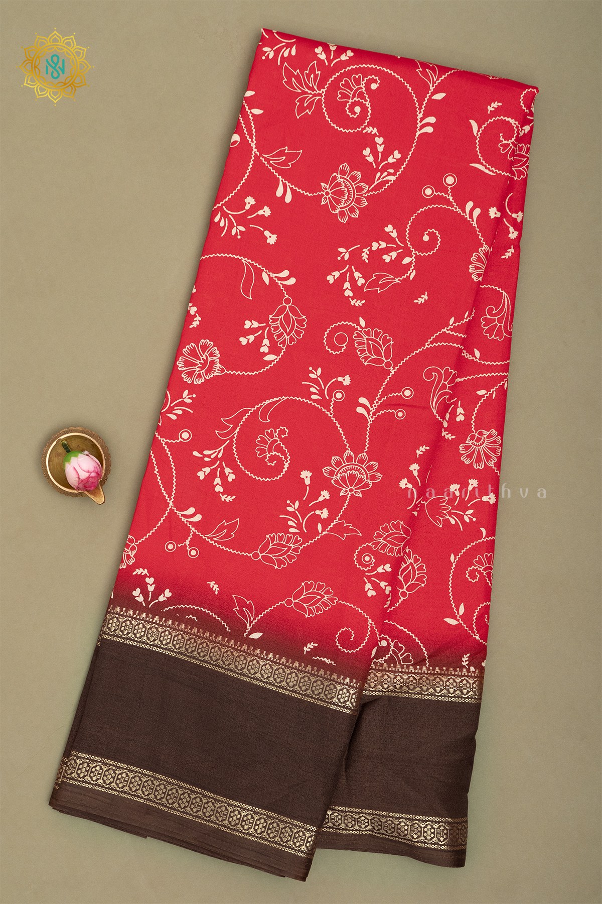 RED WITH BROWN - DOLA SILK