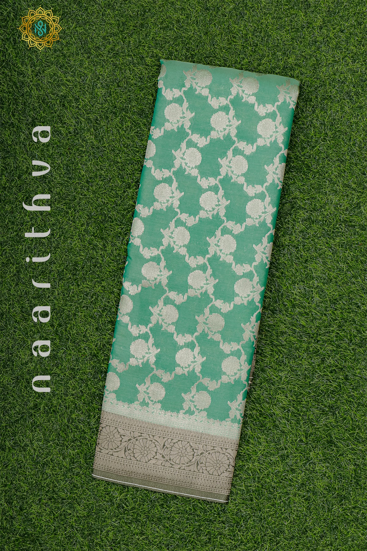 AQUA GREEN WITH OLIVE GREEN - SEMI TISSUE GEORGETTE