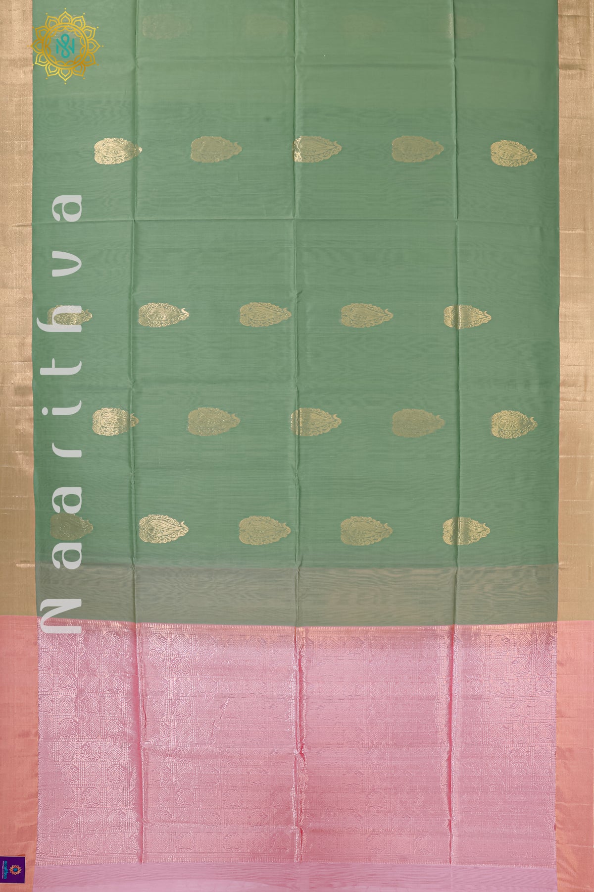 PISTA GREEN WITH LIGHT PINK - SILK COTTON