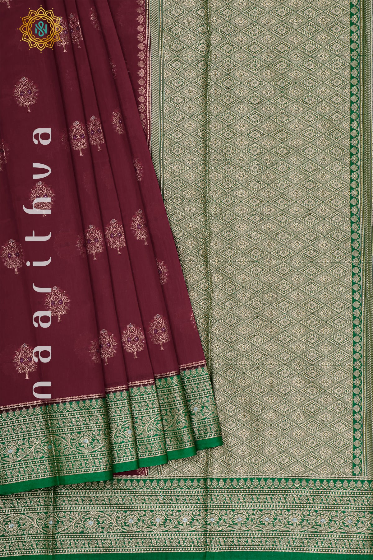 MAROON WITH GREEN - JUTE COTTON