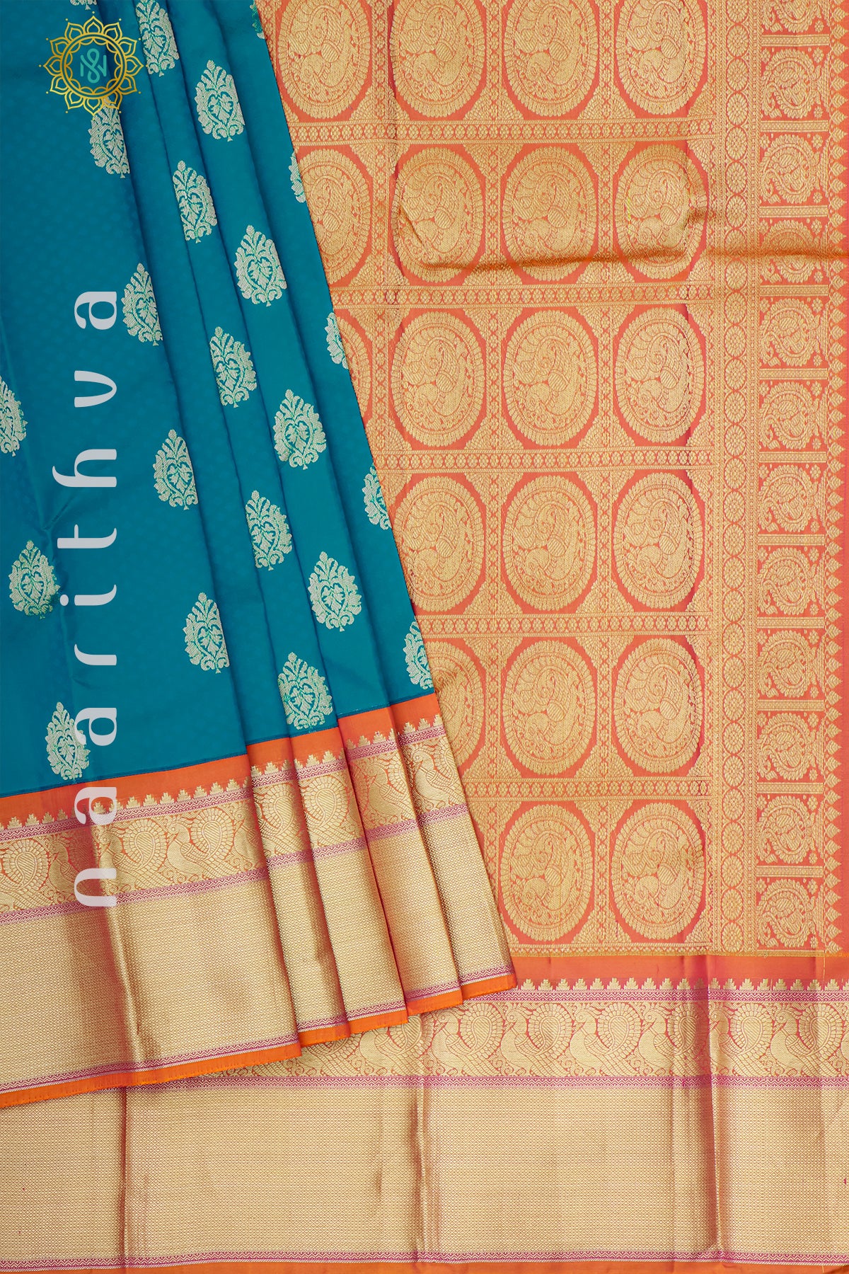 BLUE WITH ORANGE - PURE KANJIVARAM SILK