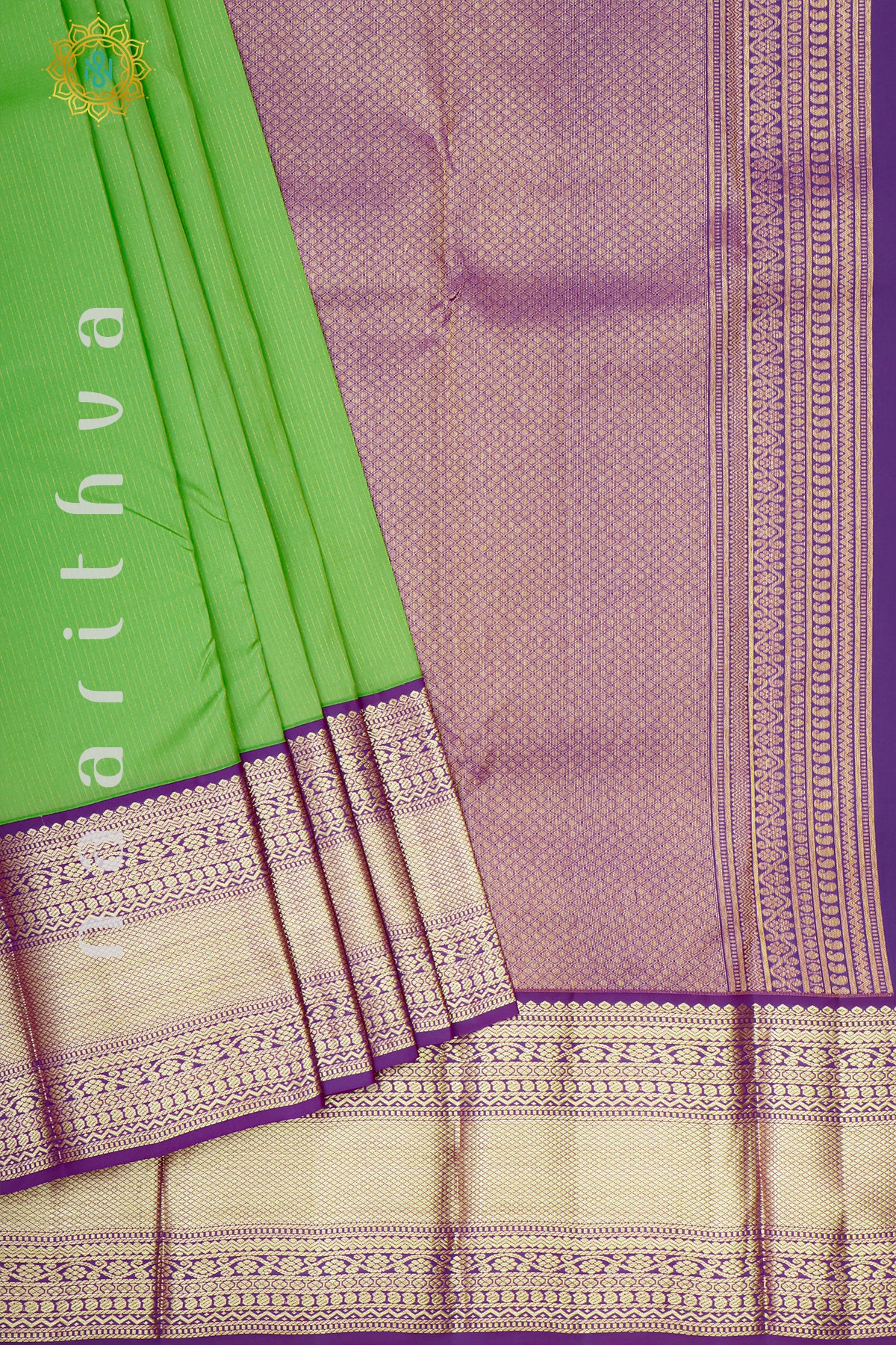 PARROT GREEN WITH PURPLE - PURE KANJIVARAM SILK