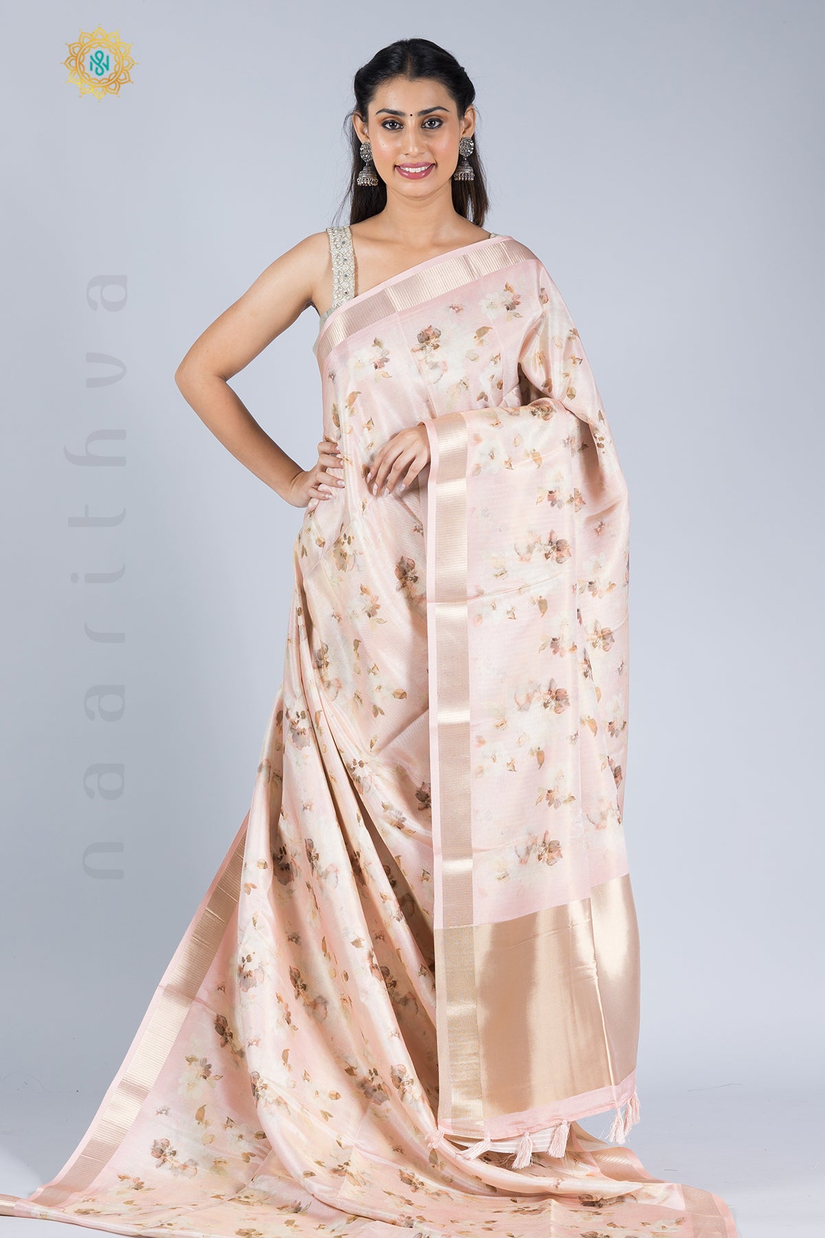 SOFT TISSUE WITH FLORAL DIGITAL PRINTS ON THE BODY & TISSUE PALLU