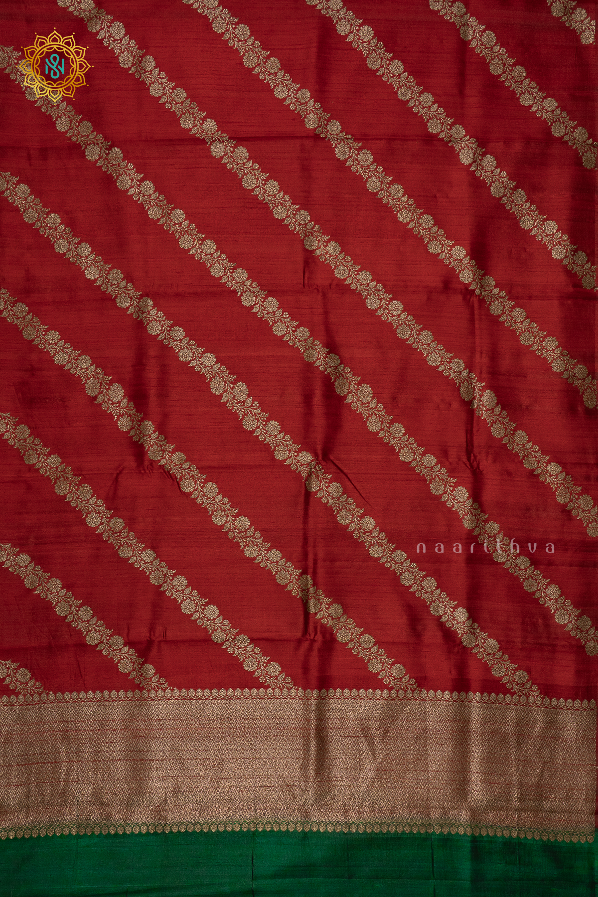 RED WITH GREEN - PURE BANRASI RAW SILK