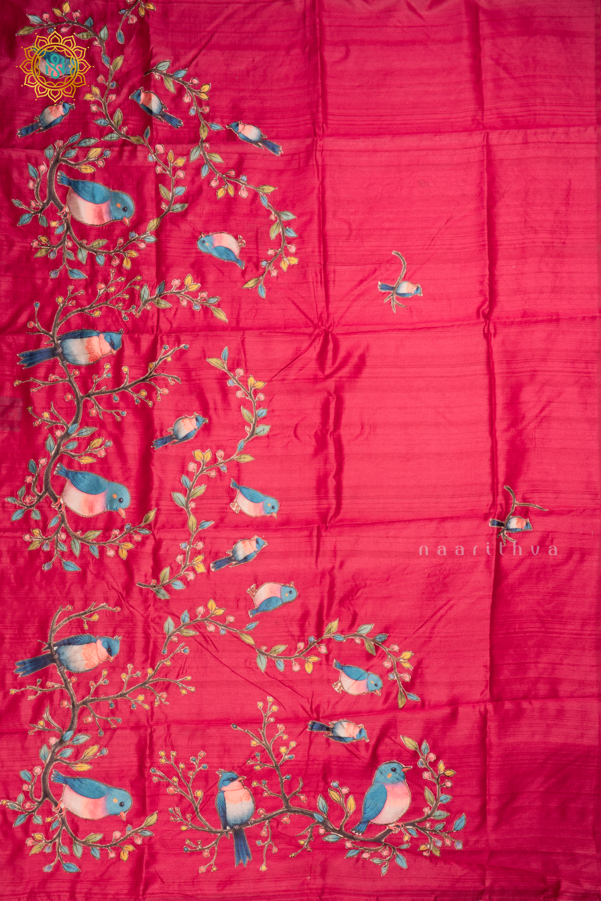 RANI PINK - SEMI TUSSAR SILK SAREE WITH APPLIQUE WORK AND DUAL BLOUSE