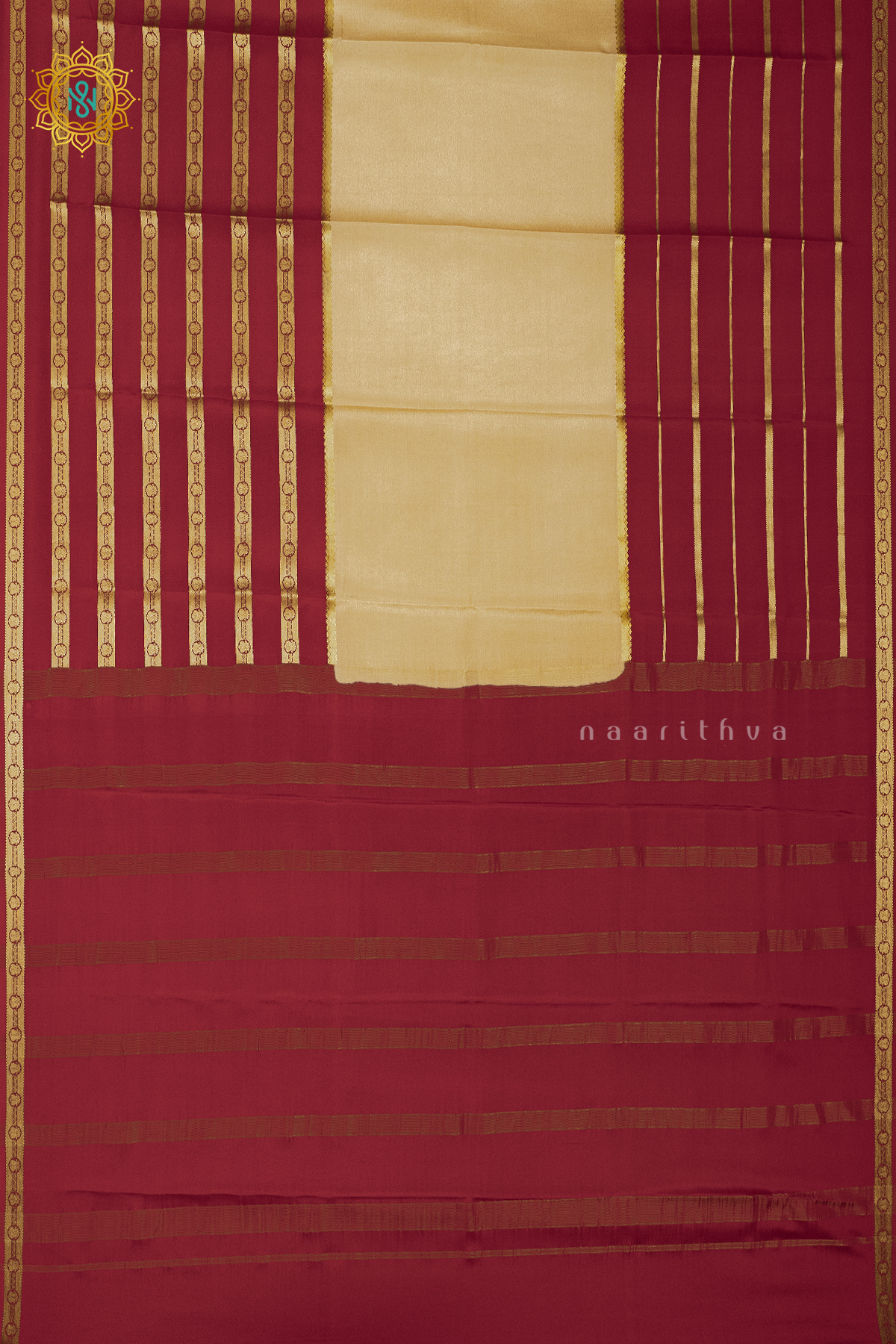 LIGHT BISCUIT WITH RED - PURE MYSORE CREPE SILK