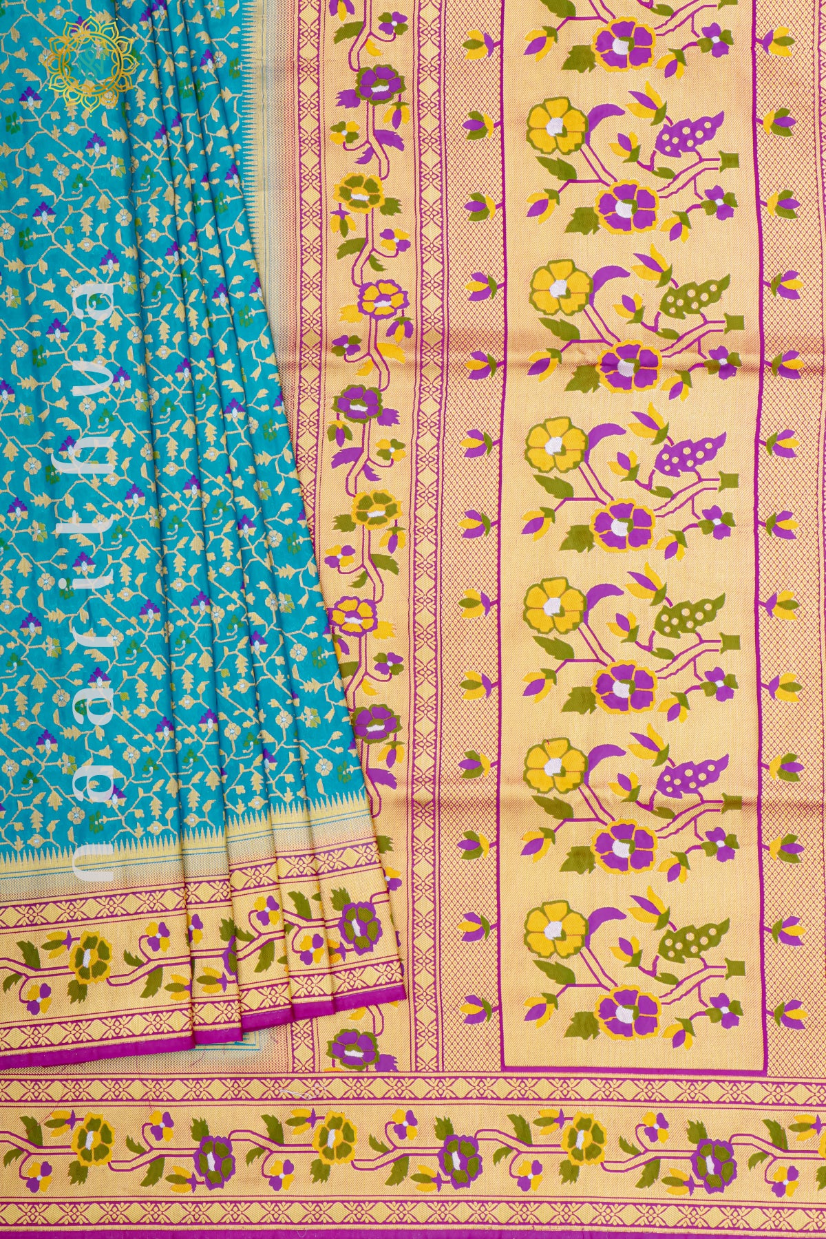 SKY BLUE WITH PINK - SEMI CREPE GEORGETTE