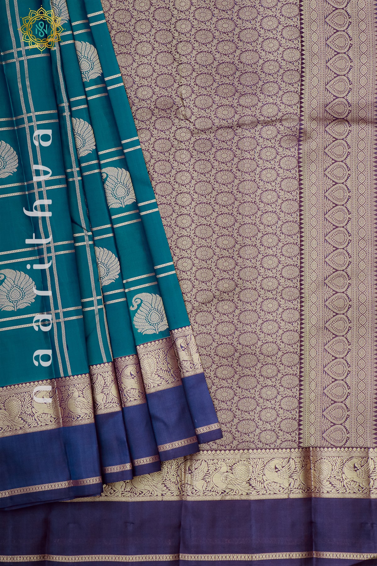 TEAL BLUE WITH PURPLE - PURE KANJIVARAM SILK