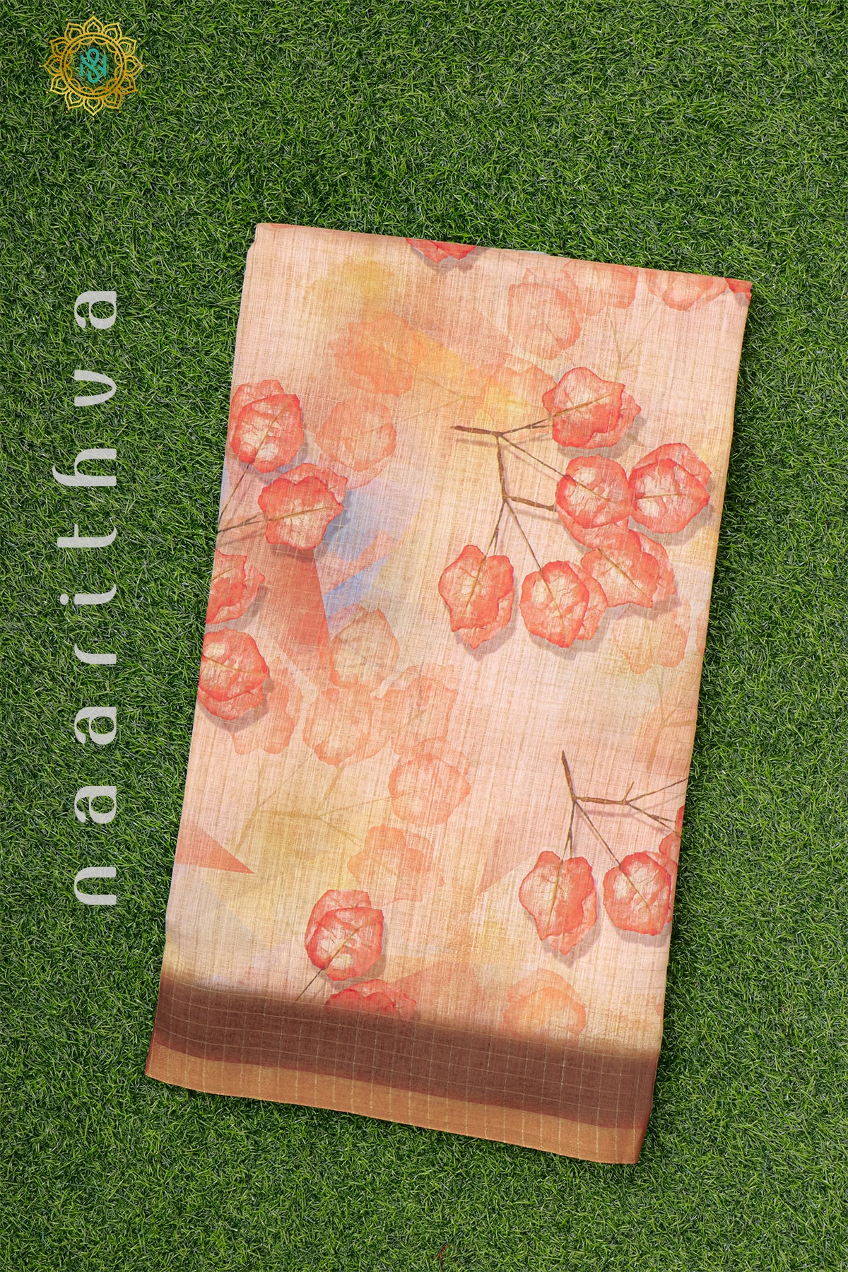 PEACH WITH BROWN - LINEN COTTON