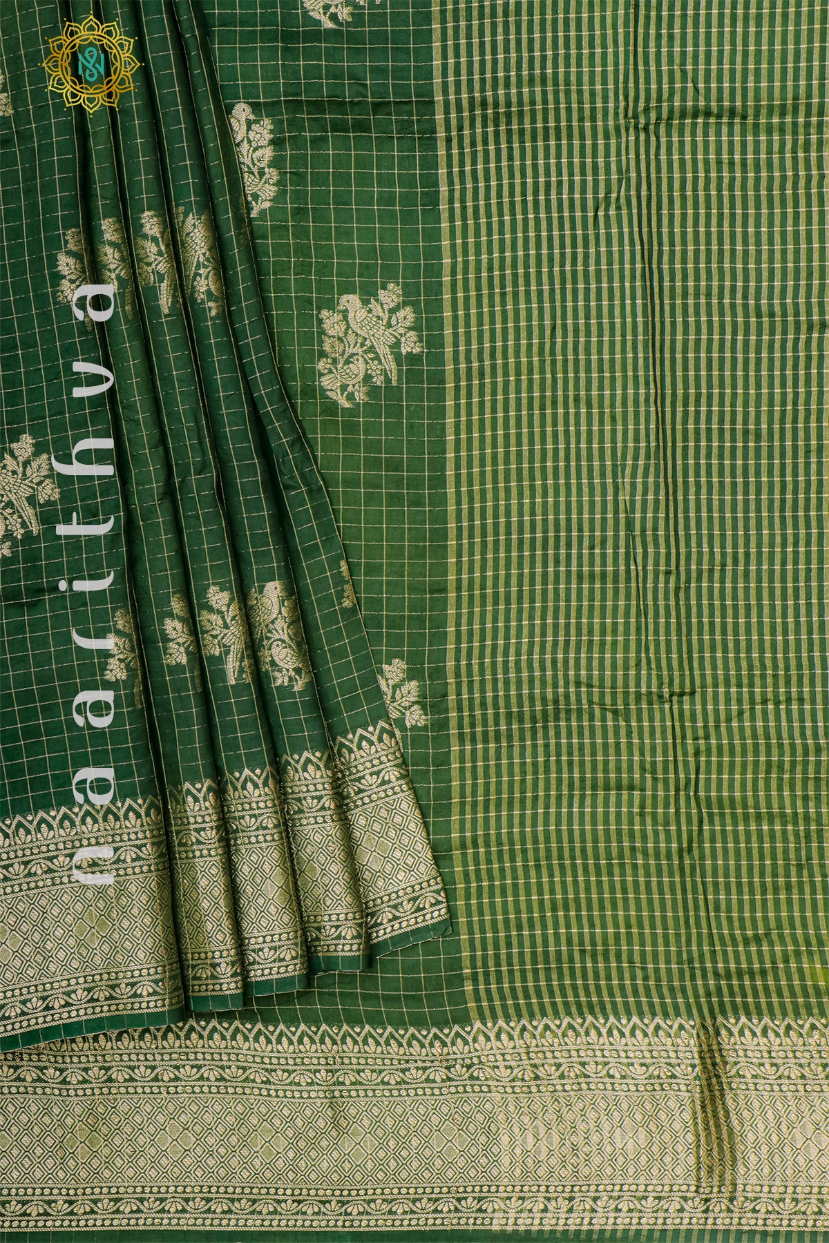 BOTTLE GREEN WITH PARROT GREEN - DOLA SILK