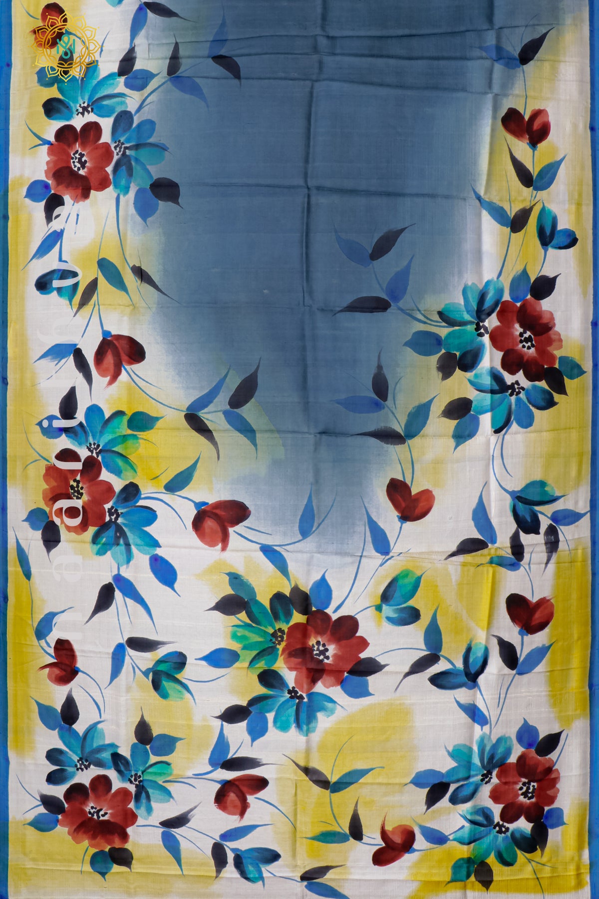 BLUE WITH YELLOW - PURE HAND PAINTED MULBERRY SILK