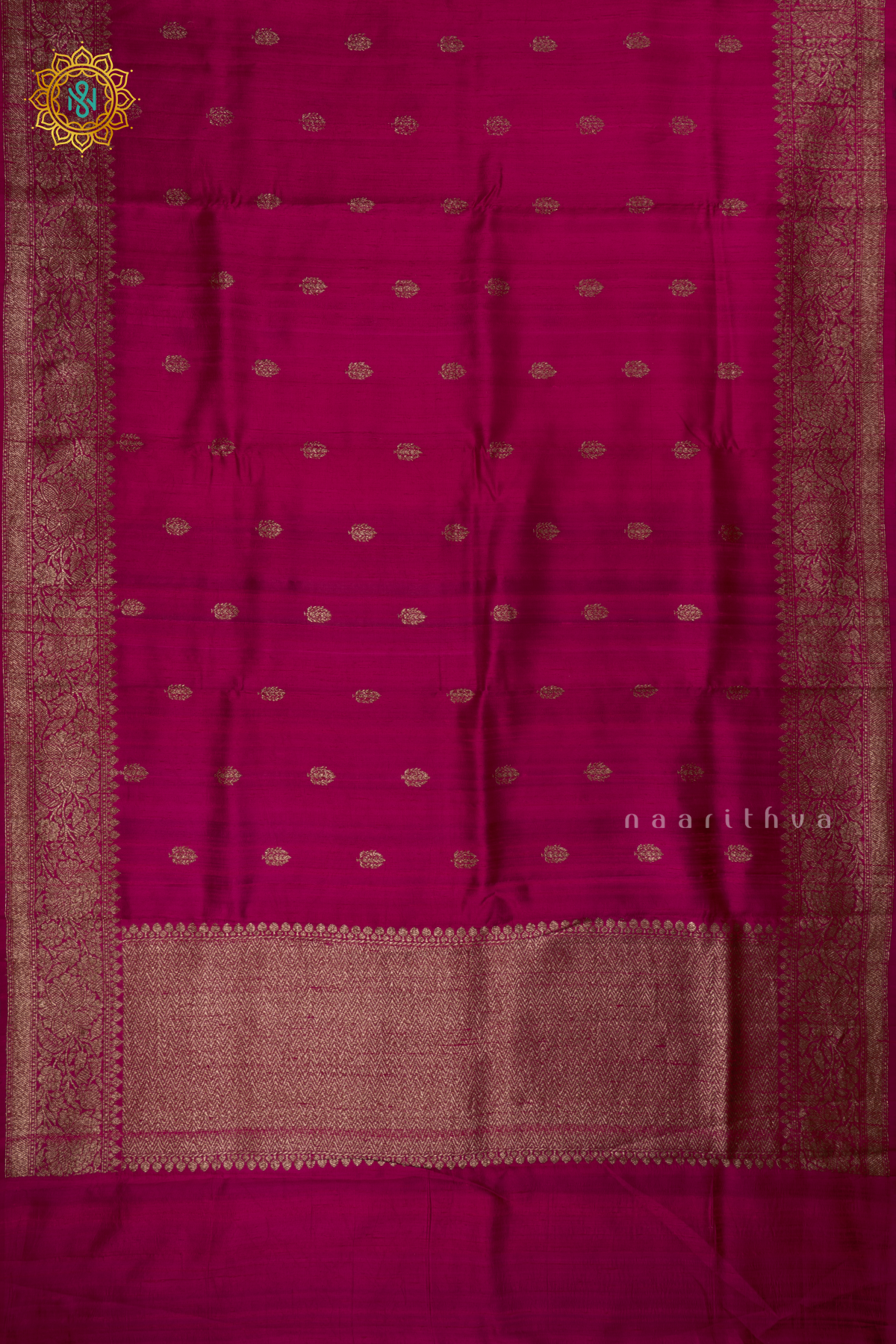 RANI PINK - PURE BANARASI RAW SILK SAREE WITH ALLOVER  ZARI WOVEN BUTTAS AND  BORDER