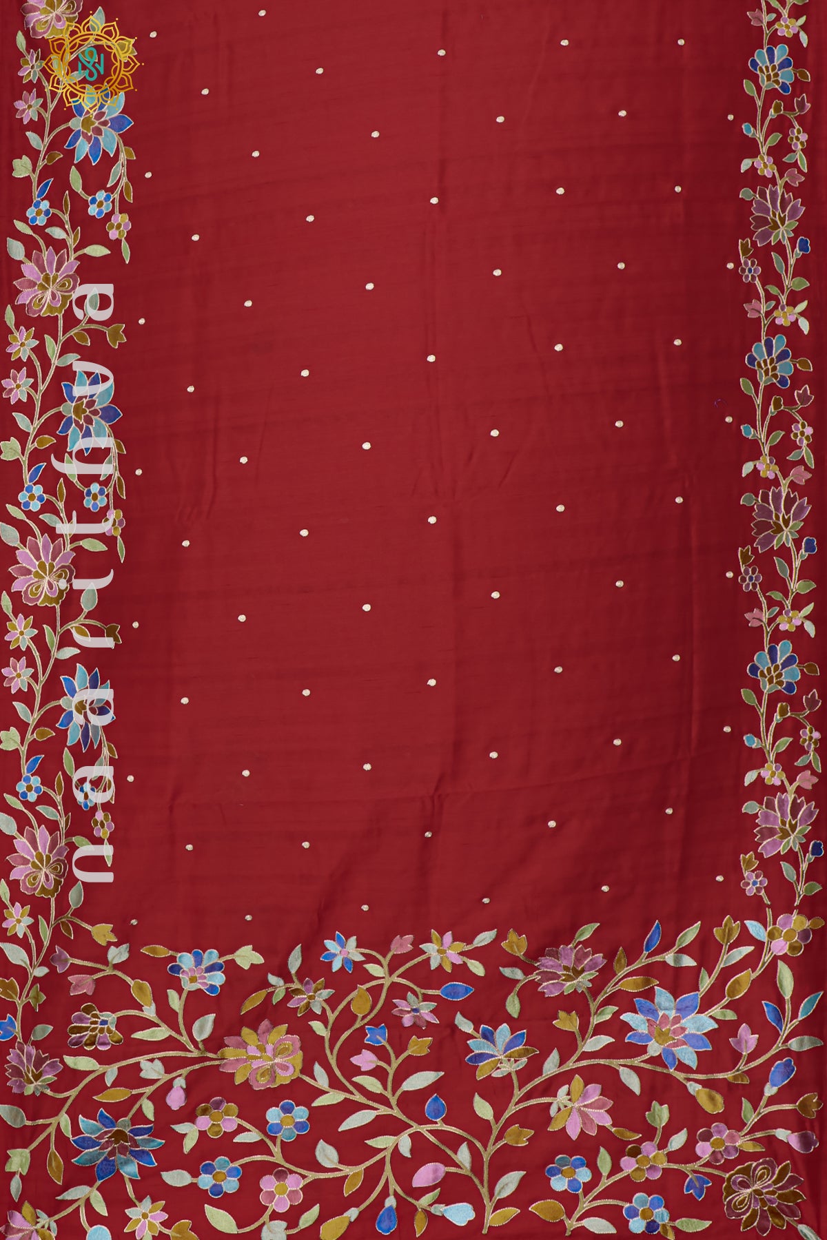 RED - SEMI TUSSAR SILK WITH EMBROIDERY