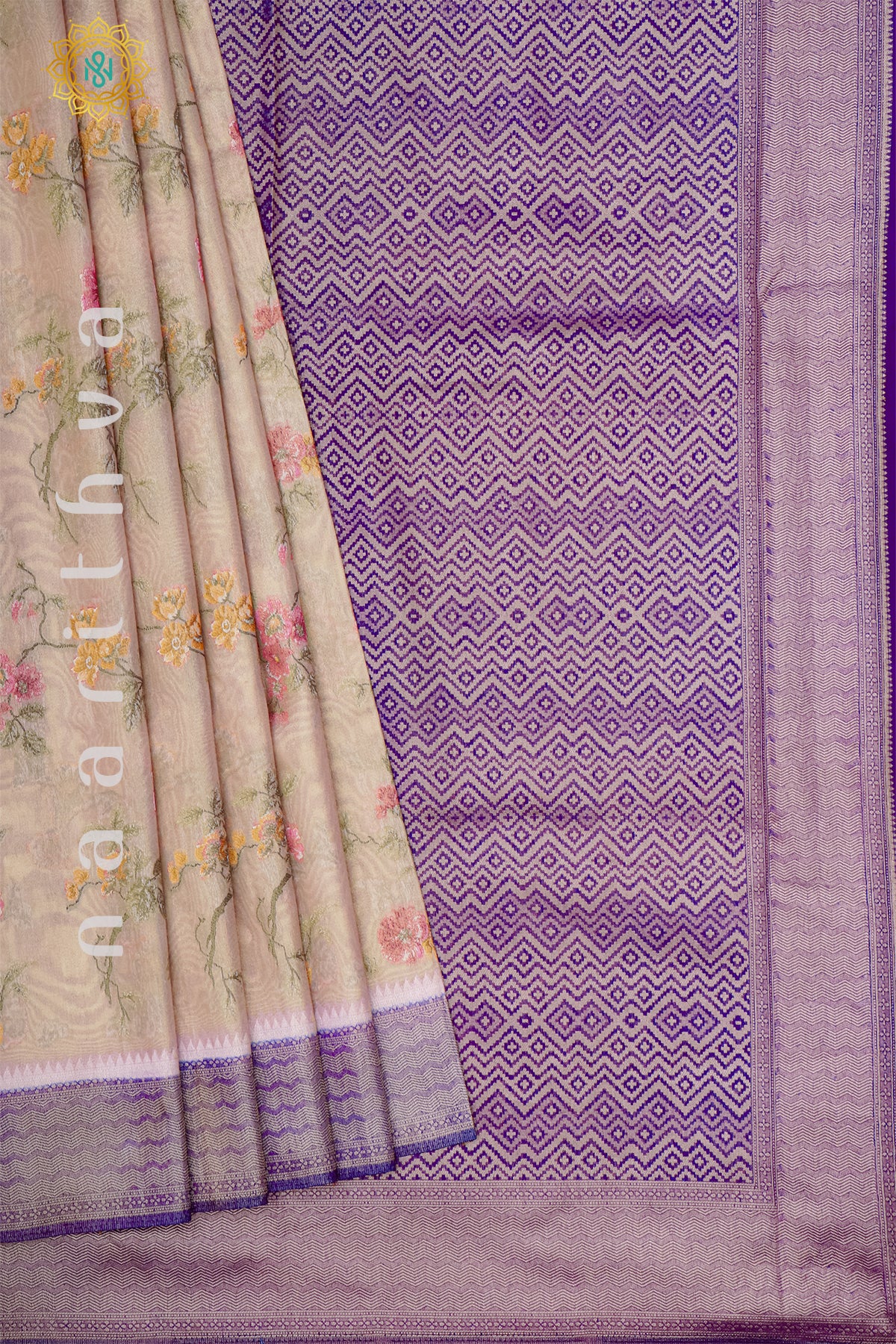 LIGHT PINK WITH PURPLE - SEMI TISSUE SILK