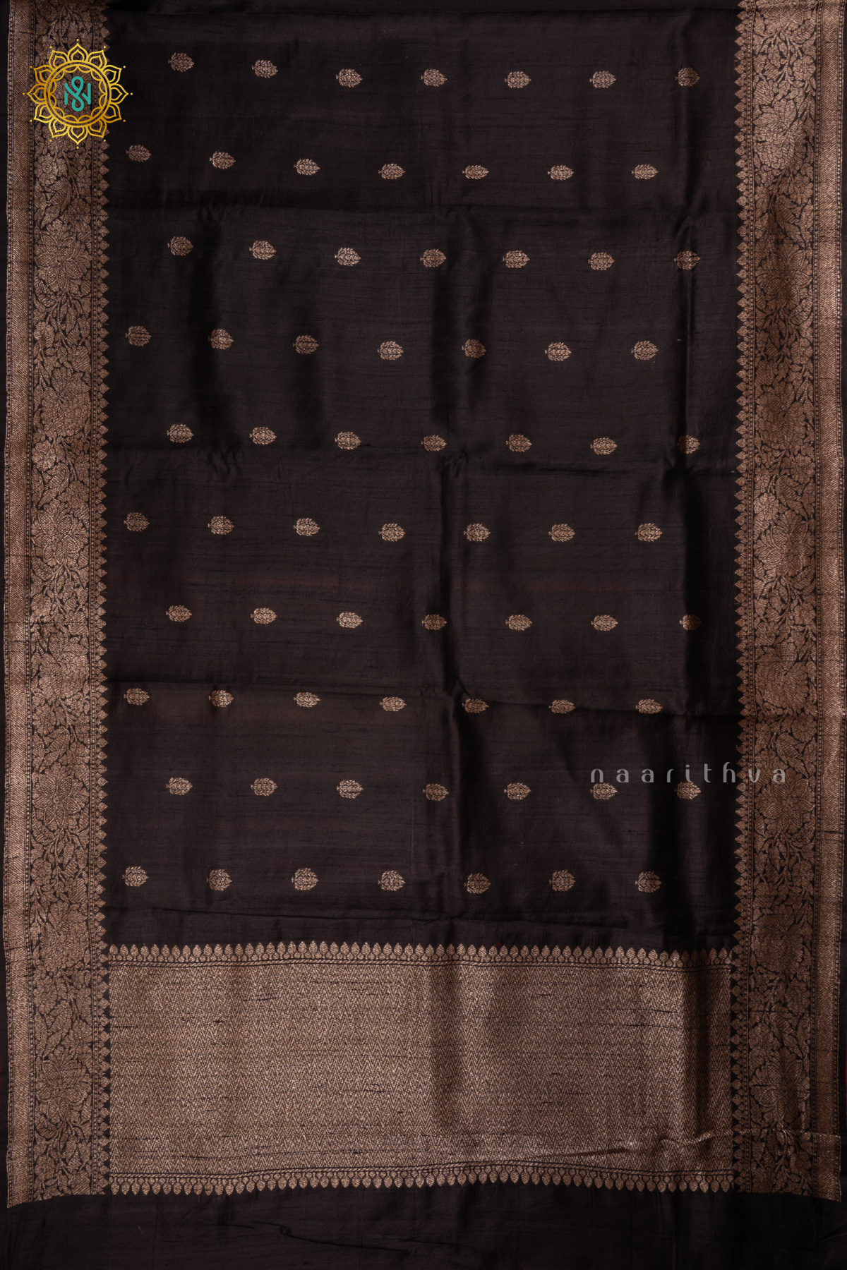 BLACK - PURE BANARASI RAW SILK SAREE WITH ALLOVER ZARI WOVEN BUTTAS AND  BORDER