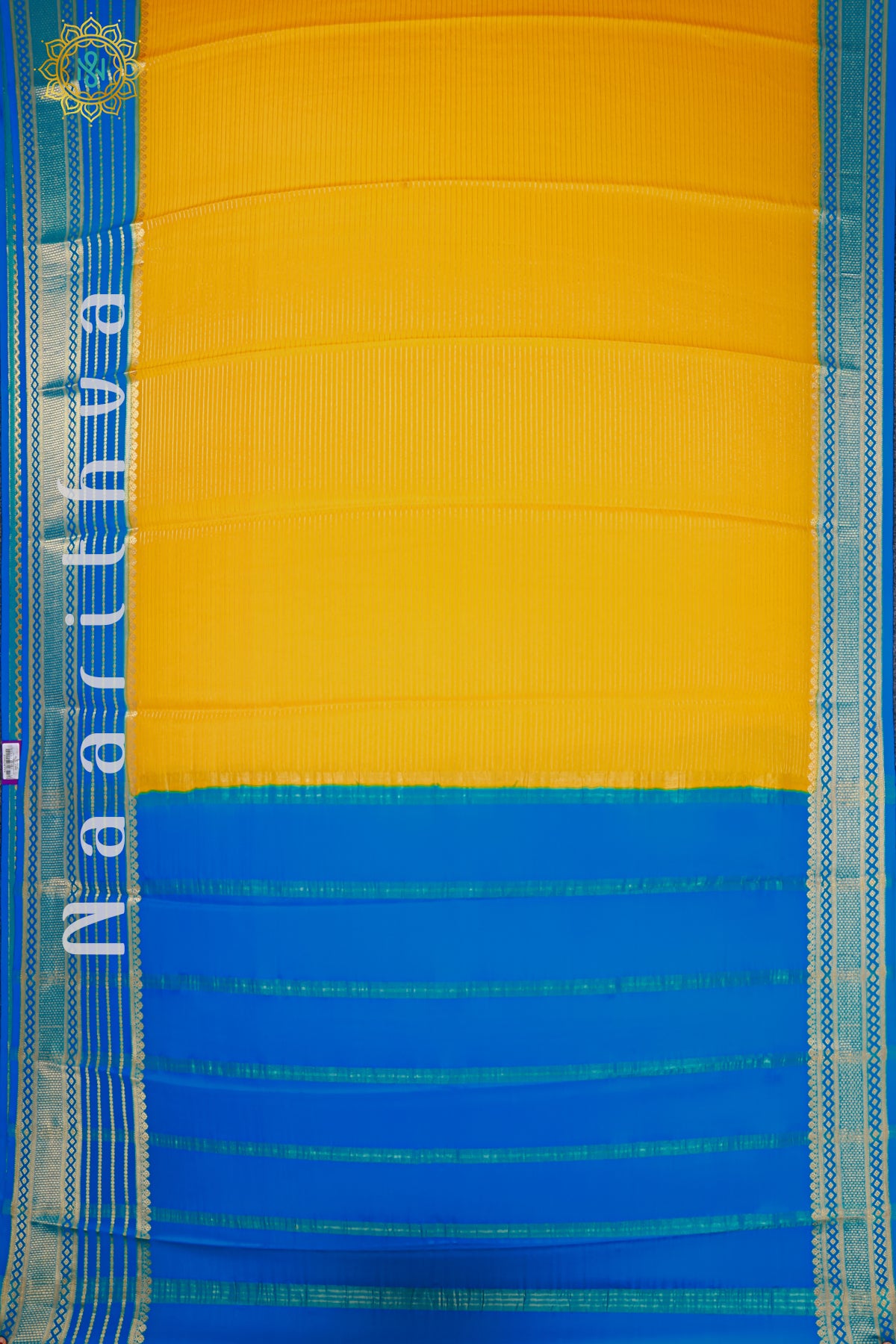 YELLOW WITH SKY BLUE - MYSORE CREPE SILK