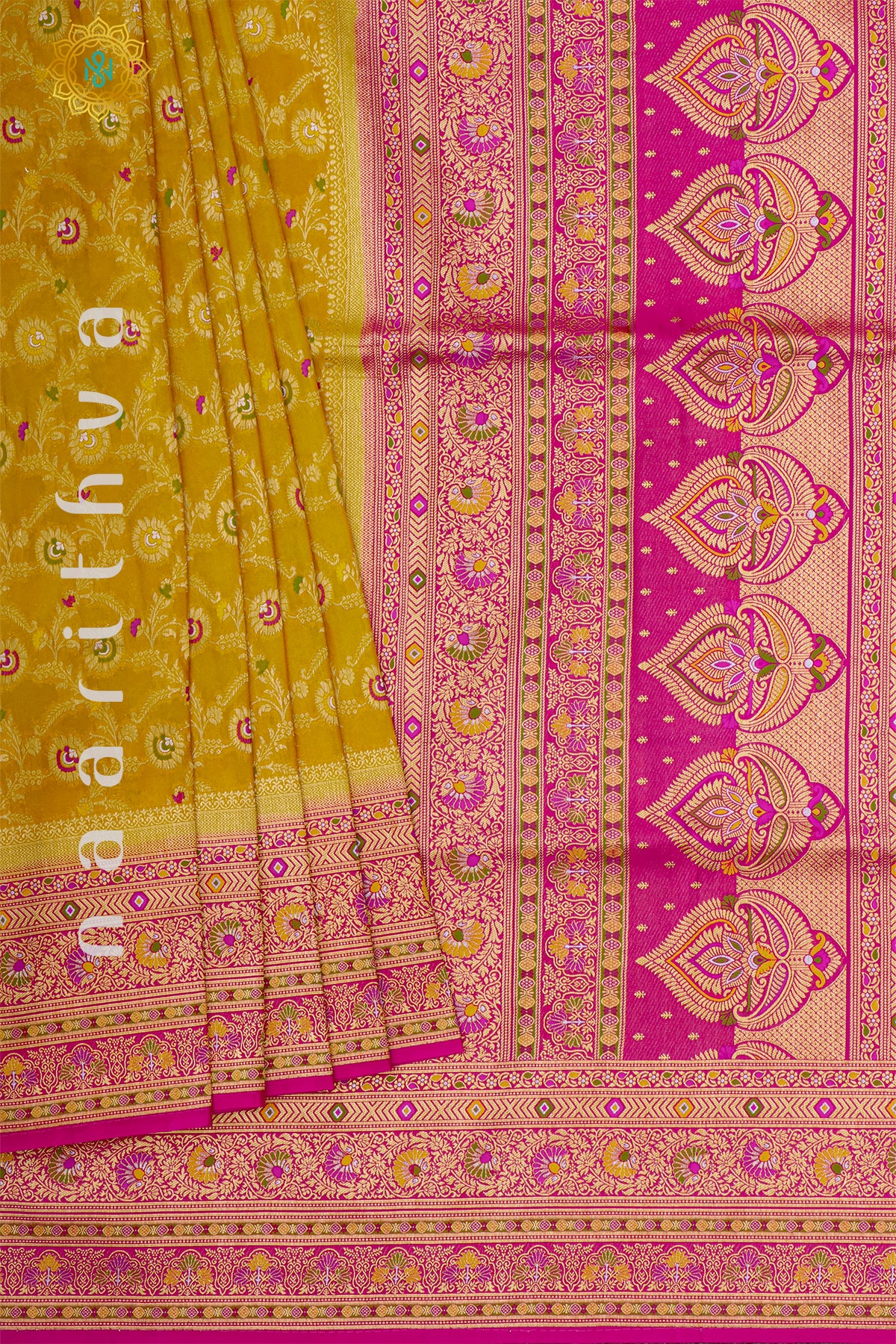 MUSTARD WITH PINK - SEMI CREPE GEORGETTE