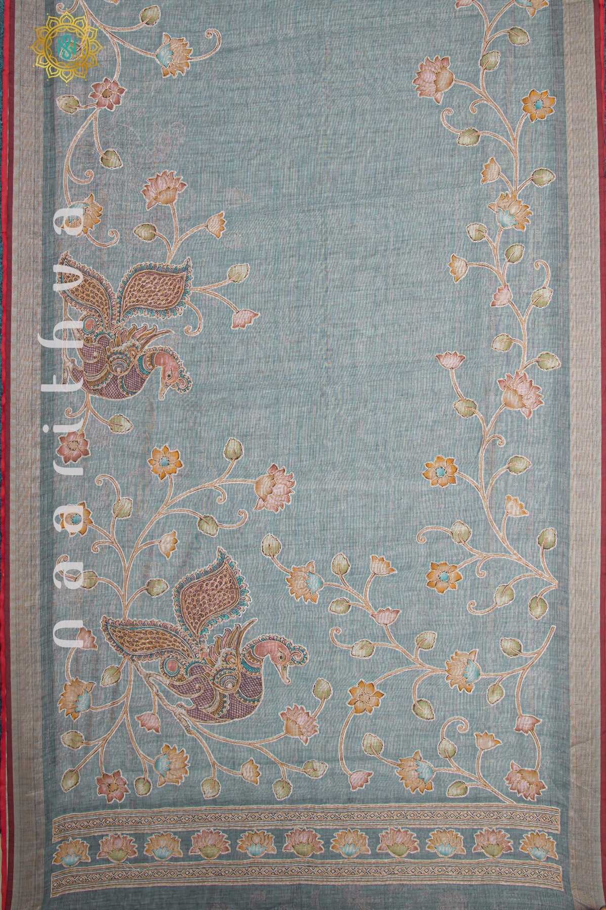 GREY - KALAMKARI LINEN TISSUE