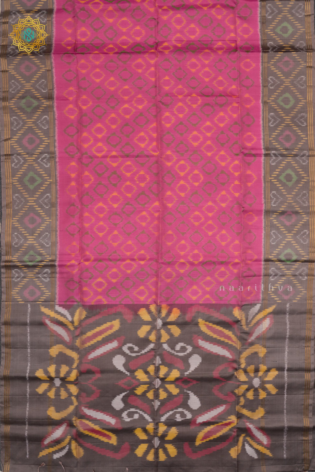 PINK EITH GREYISH BROWN - PURE KANJIVARAM IKAT SOFT SILK