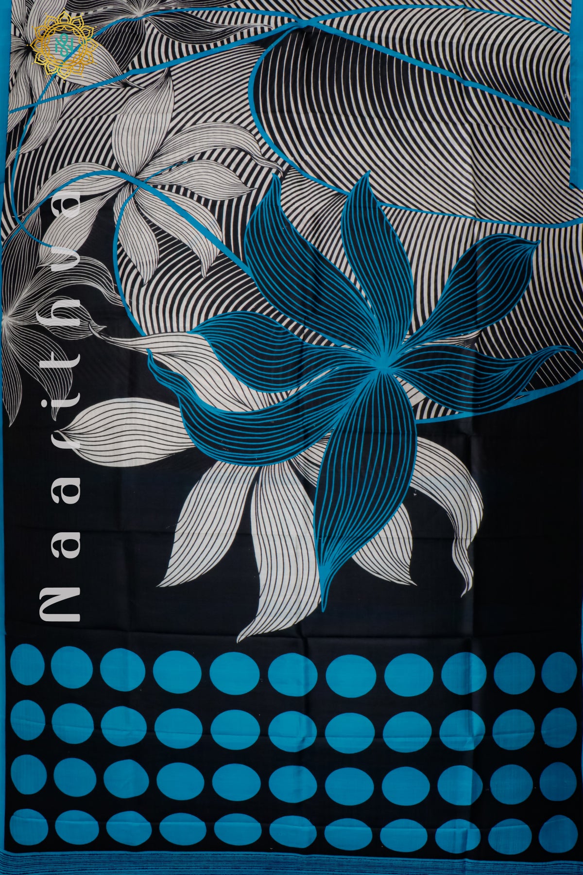 BLACK WITH SKY BLUE - PURE MULBERRY SILK WITH DIGITAL PRINT