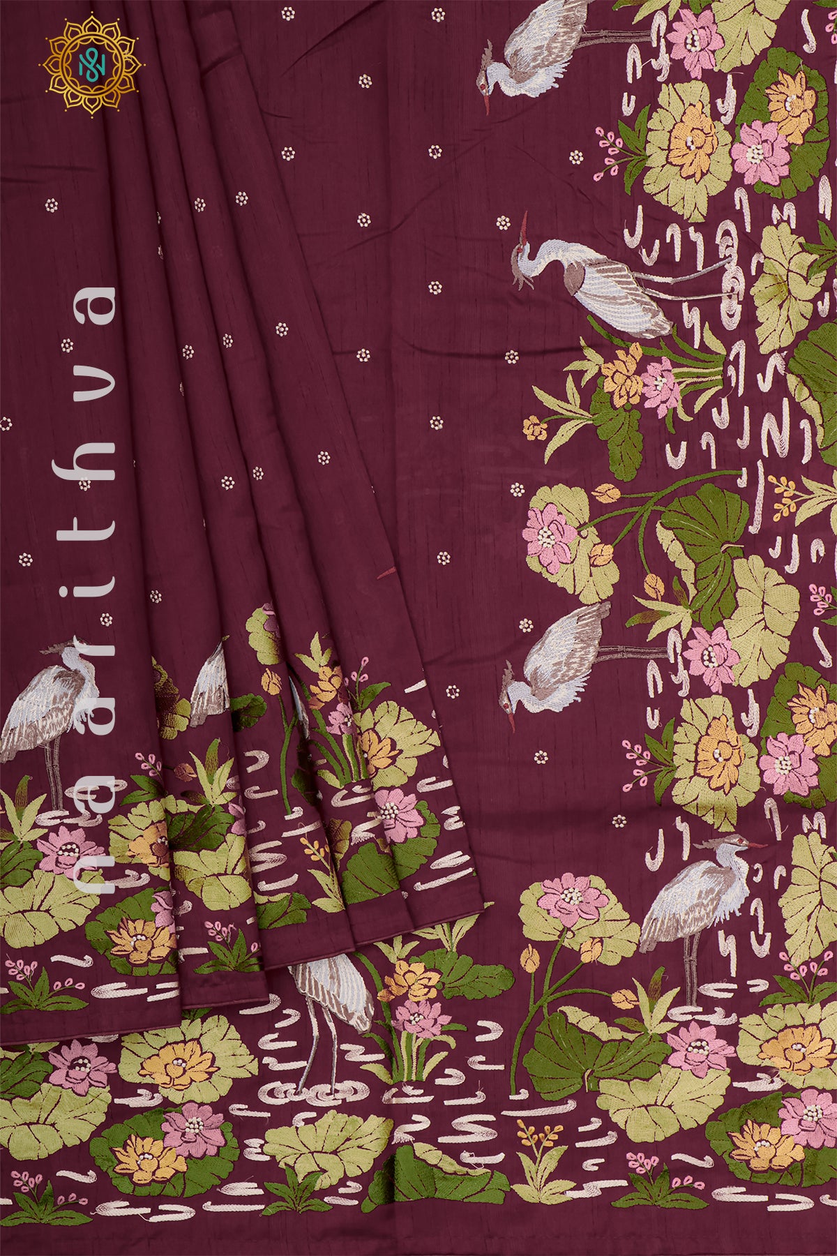 WINE - SEMI TUSSAR SILK WITH EMBROIDERY