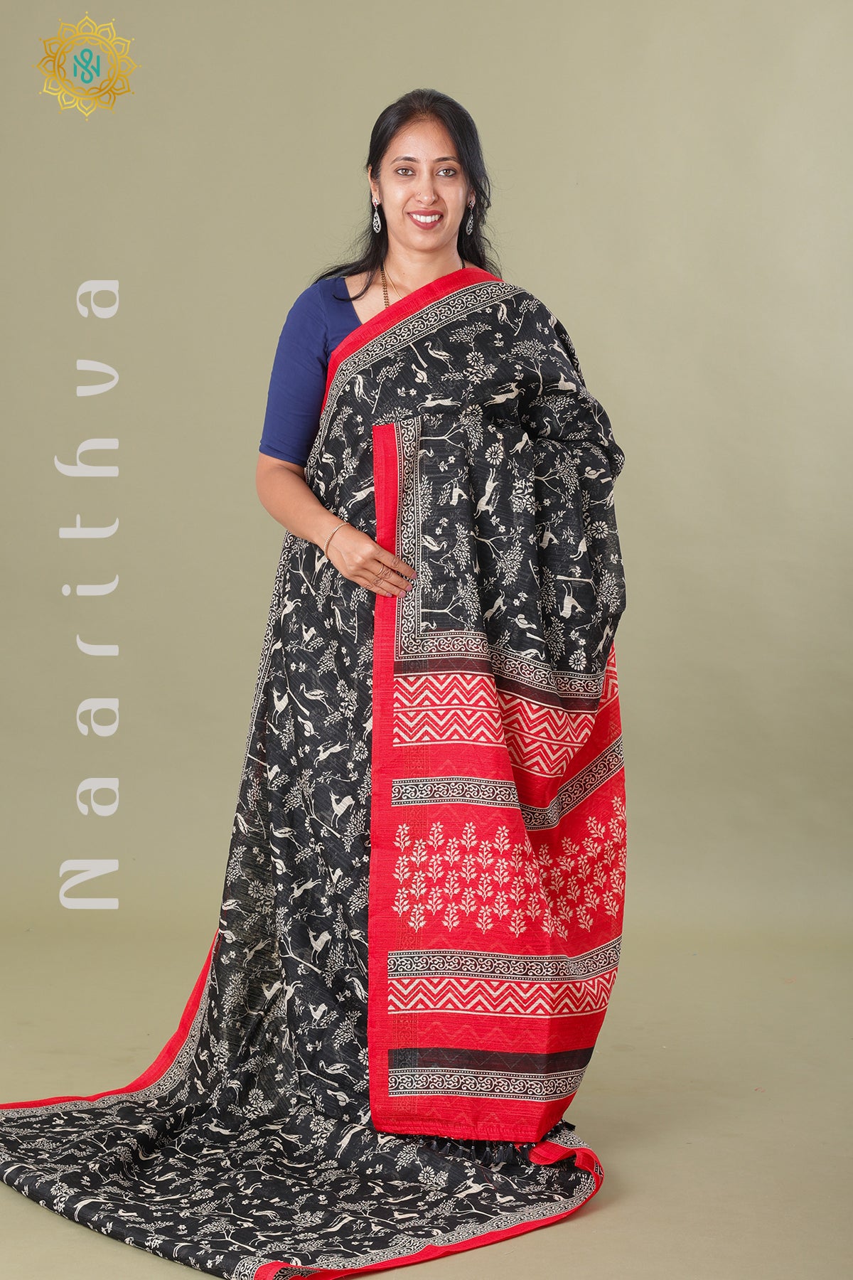 BLACK WITH RED - SEMI JUTE COTTON
