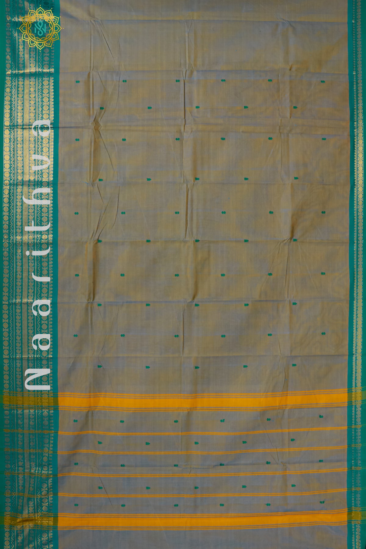 DUAL SHADE OF GREY WITH CYAN GREEN - CHETTINAD COTTON