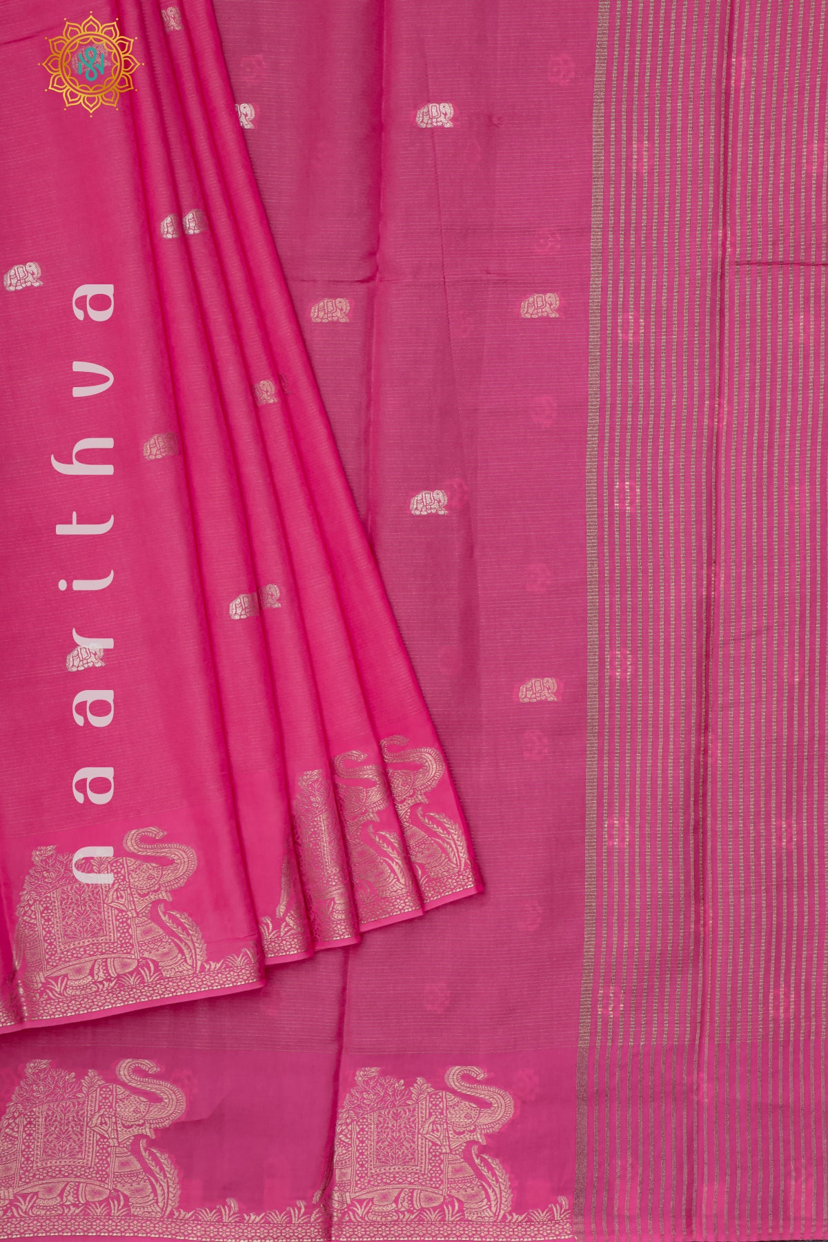 PINK WITH NAVY BLUE - SEMI CREPE SILK