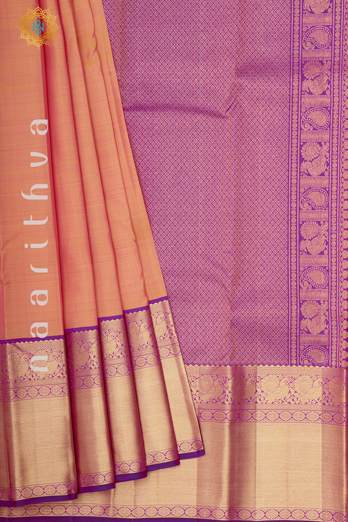 DUAL SHADE OF ORANGE WITH MAGENTA - PURE KANJIVARAM SILK