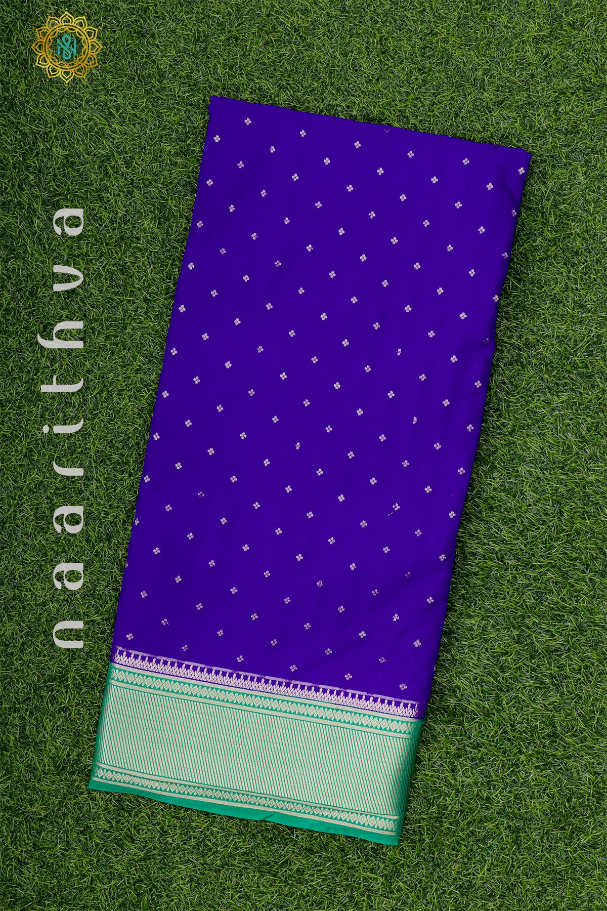 ROYAL BLUE WITH GREEN - SEMI MYSORE CREPE SILK