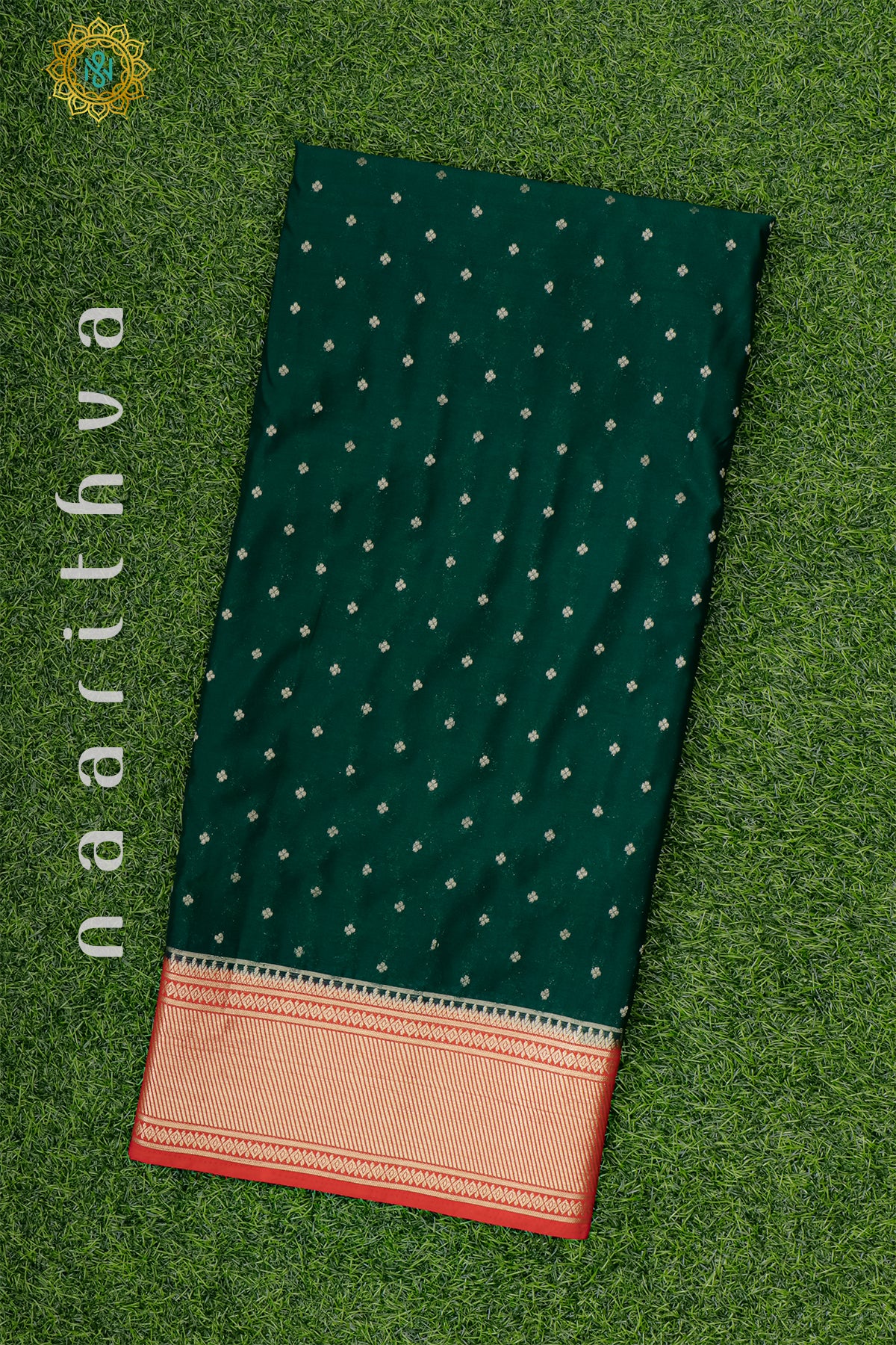 BOTTLE GREEN WITH RED - SEMI MYSORE CREPE SILK