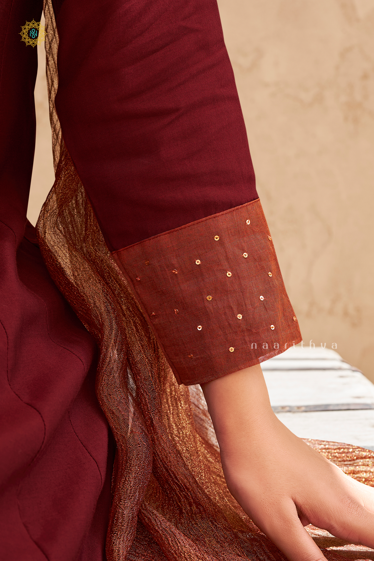 MAROON - SILK  3PC SALWAR SUIT WITH PRINTED TOP, BOTTOM & DUPATTA