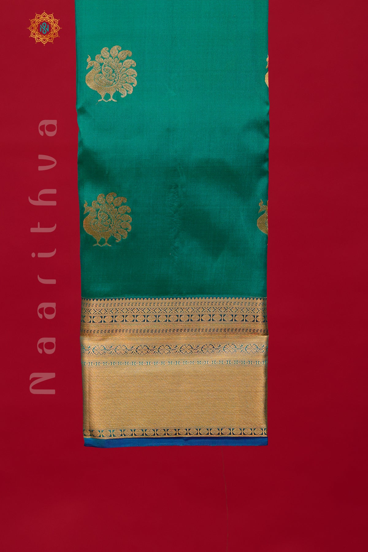 TEAL GREEN WITH BLUE - KANJIVARAM PURE MIX