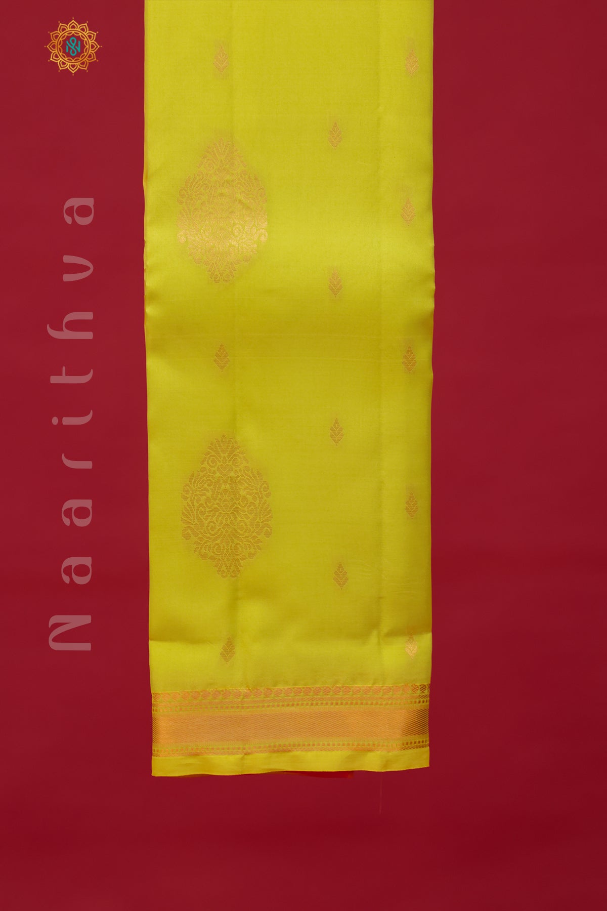 LEMON YELLOW WITH ORANGISH RED - KANJIVARAM SILK WITH ZARI WOVEN CONTRAST PALLU