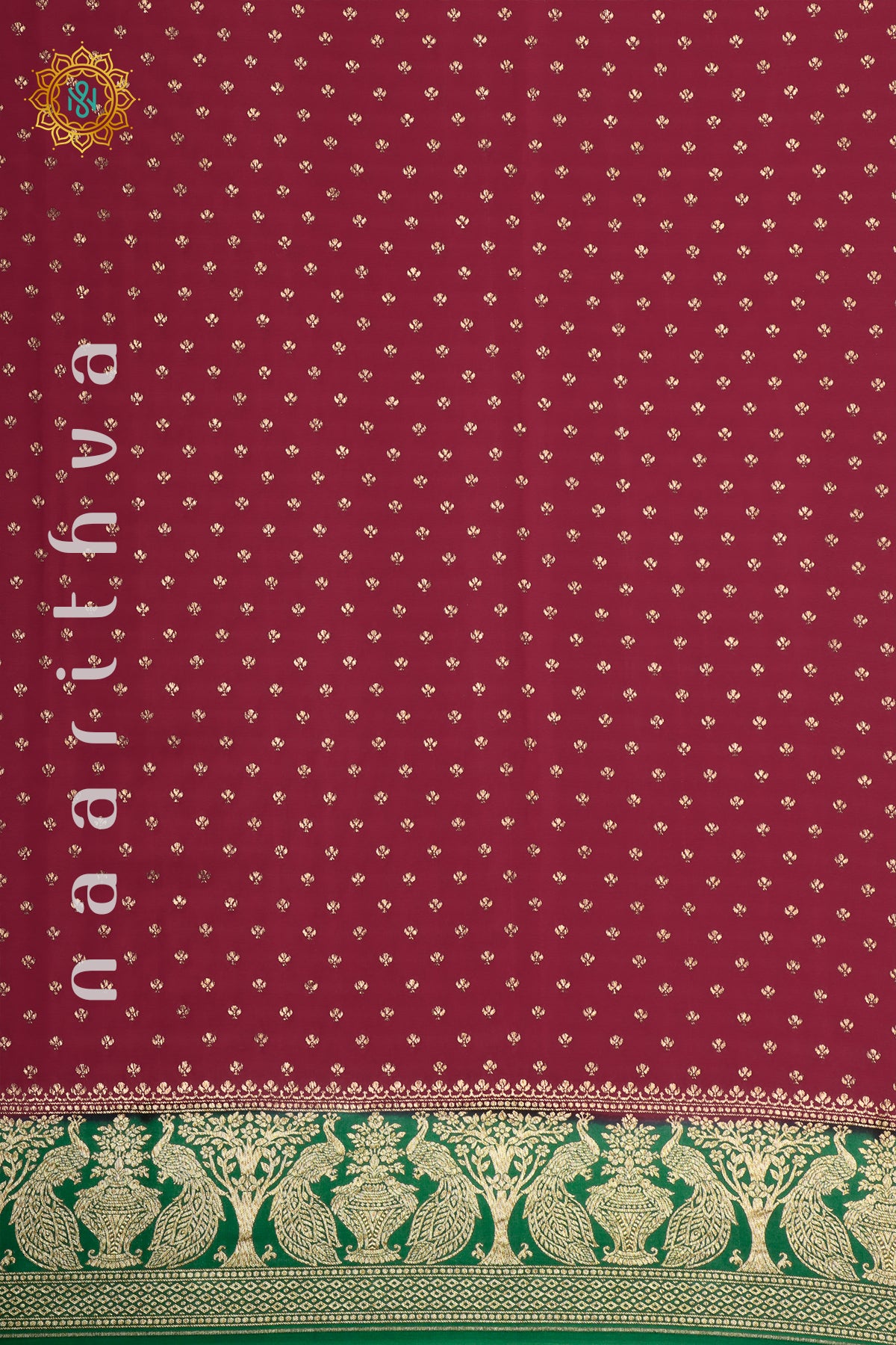 RED WITH GREEN - PURE BANARASI CREPE SILK