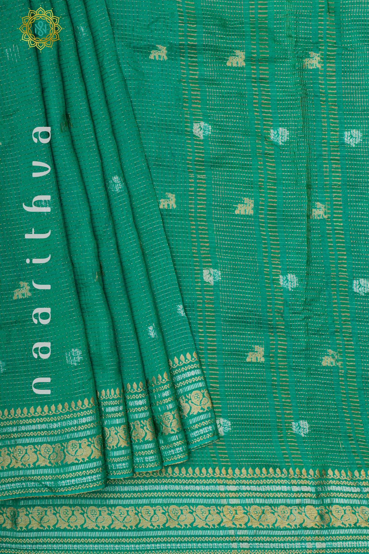 AQUA GREEN WITH NAVY BLUE - DOLA SILK